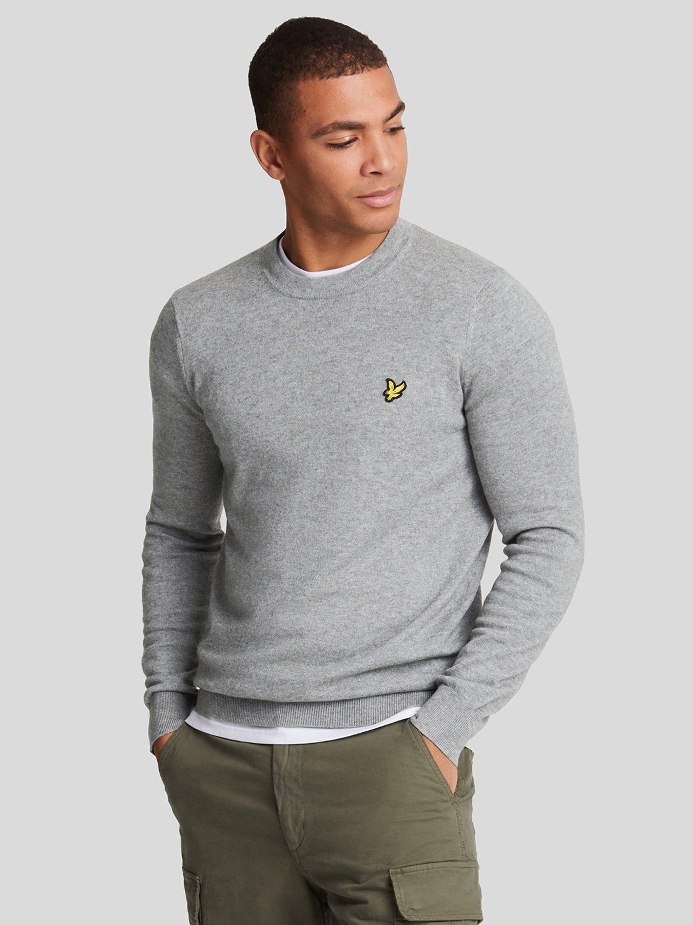  image of lyle-scott-cotton-merino-crew-knitted-jumper-grey