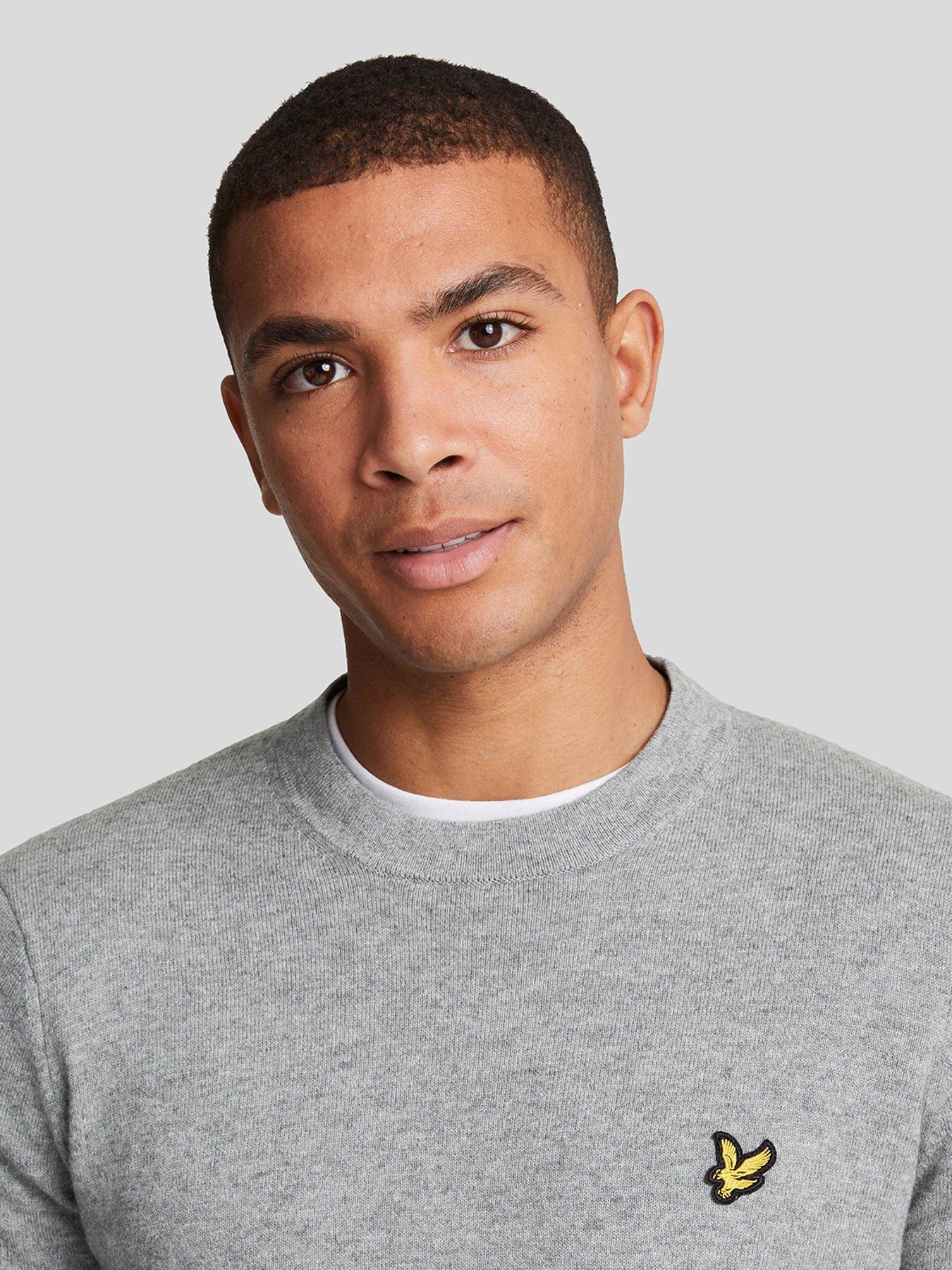  image of lyle-scott-cotton-merino-crew-knitted-jumper-grey