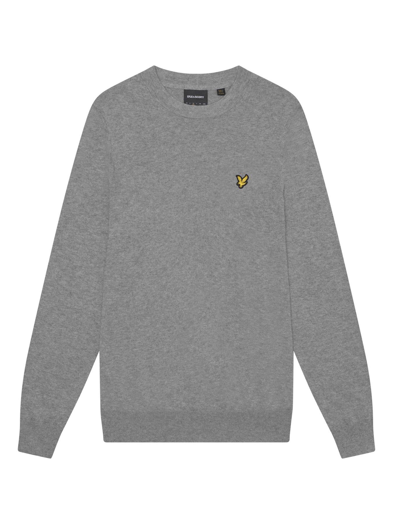  image of lyle-scott-cotton-merino-crew-knitted-jumper-grey