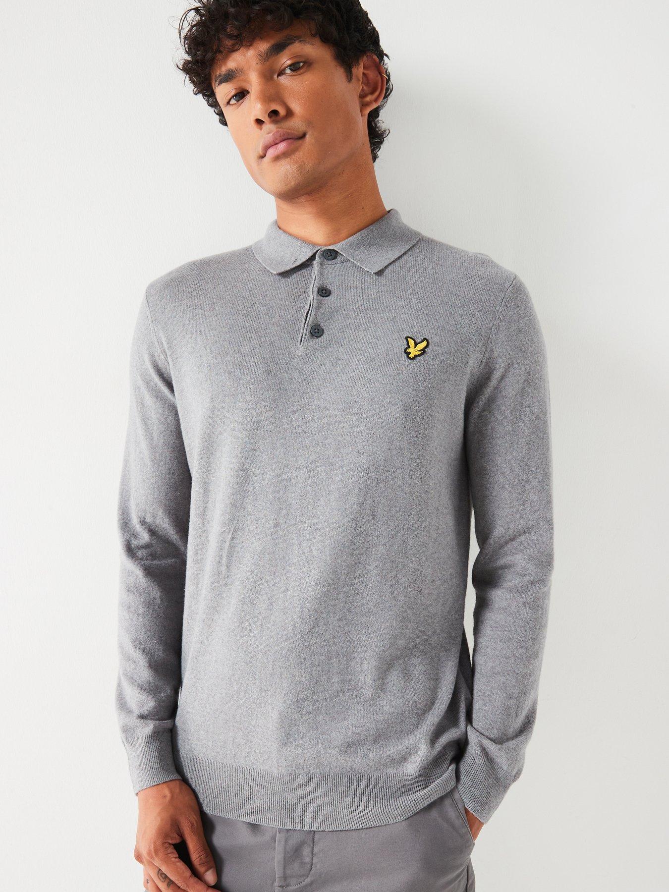 undefined Lyle  &  Scott Cotton Merino Long Sleeve Knitted Polo Shirt - Grey