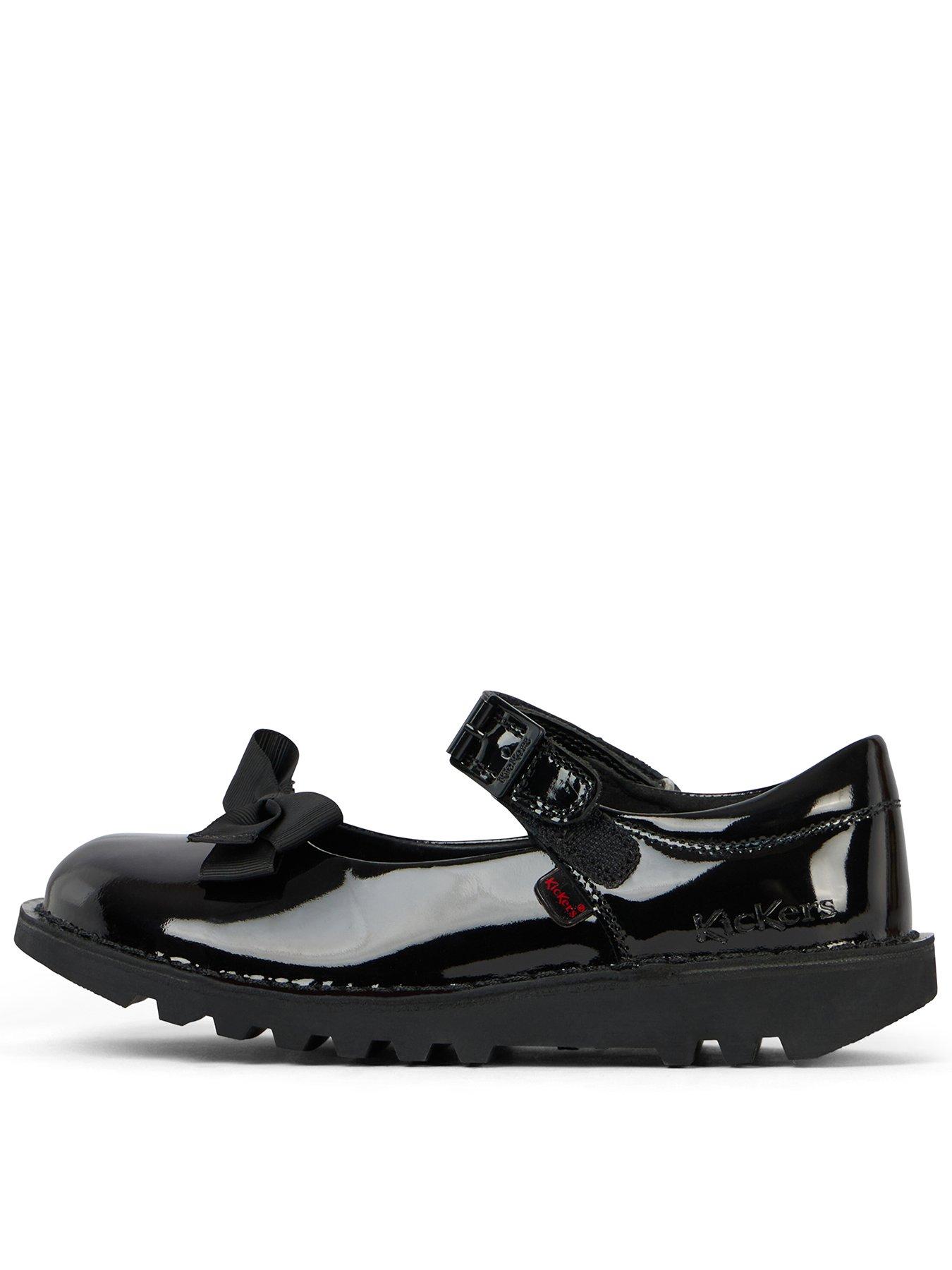 Kickers Girls Kick Mj Bow Patent Leather School Shoe Black