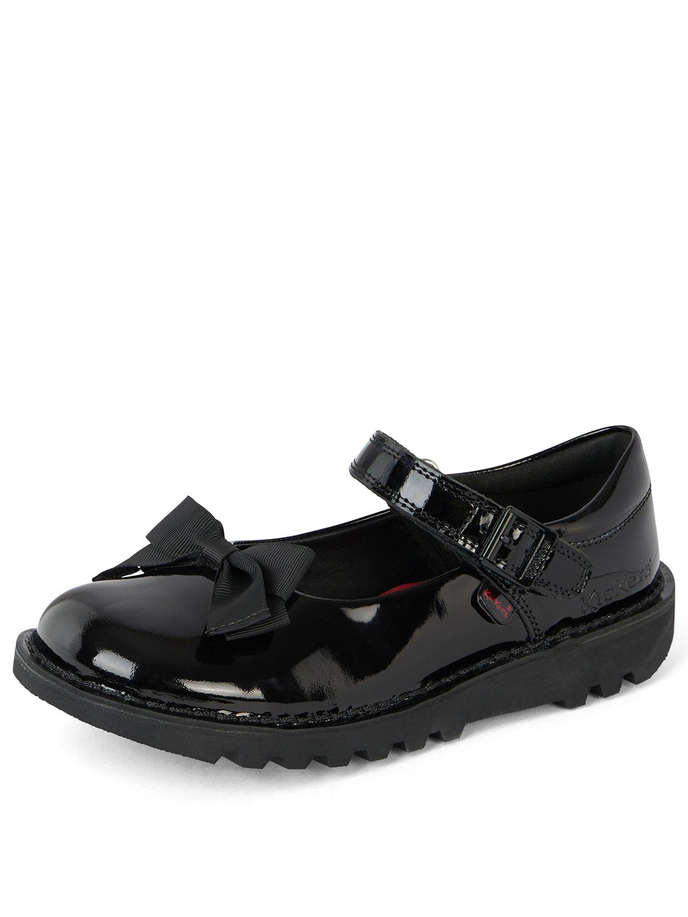 Kickers Girls Kick Mj Bow Patent Leather School Shoe Black