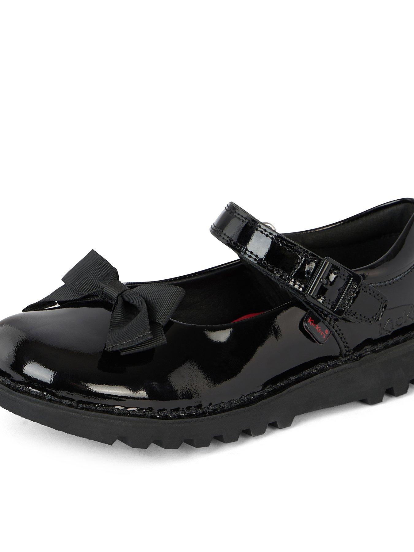 Kickers Girls Kick Mj Bow Patent Leather School Shoe - Black | Littlewoods