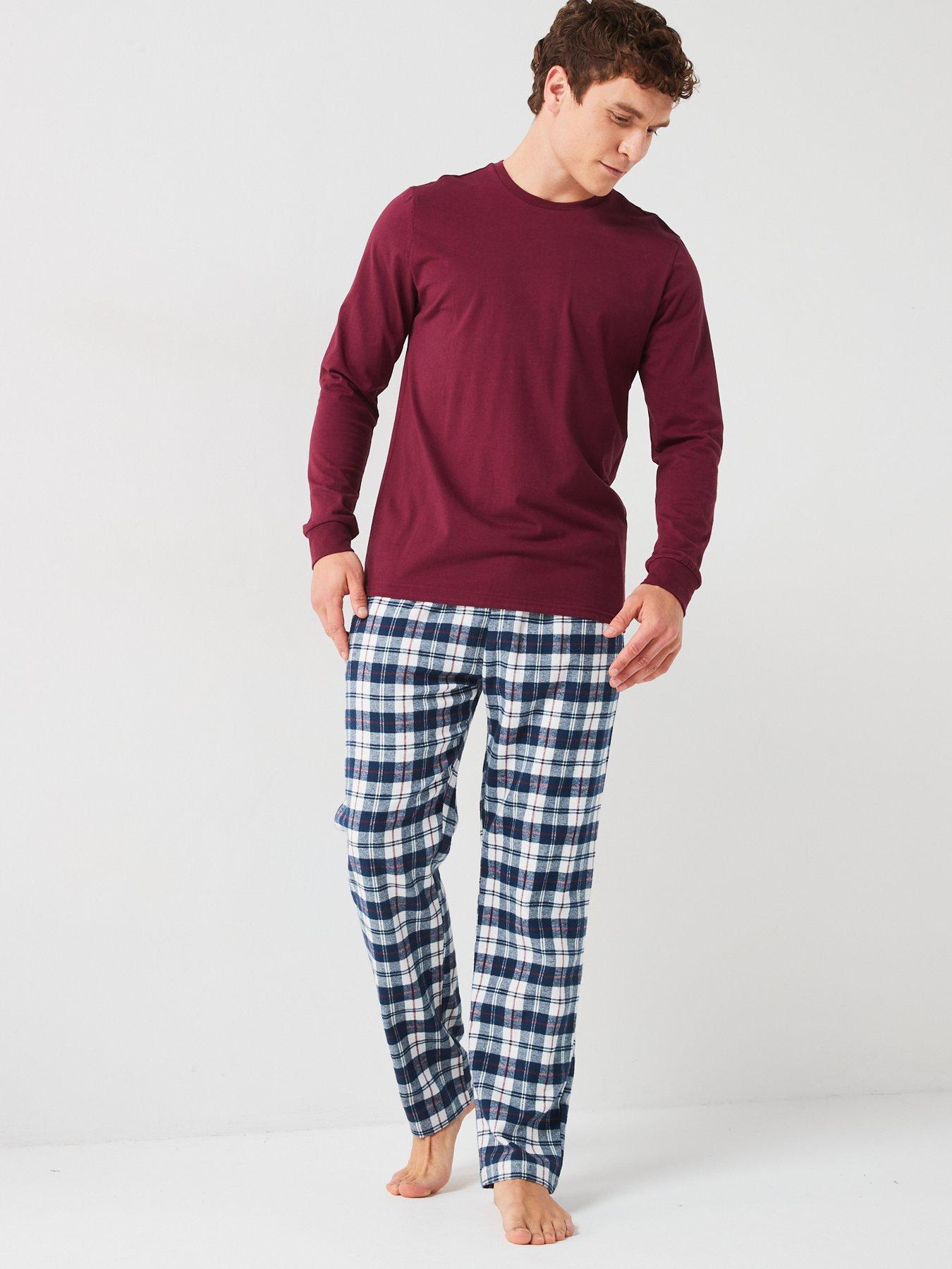  image of very-man-woven-check-trouser-pyjama-set-blue