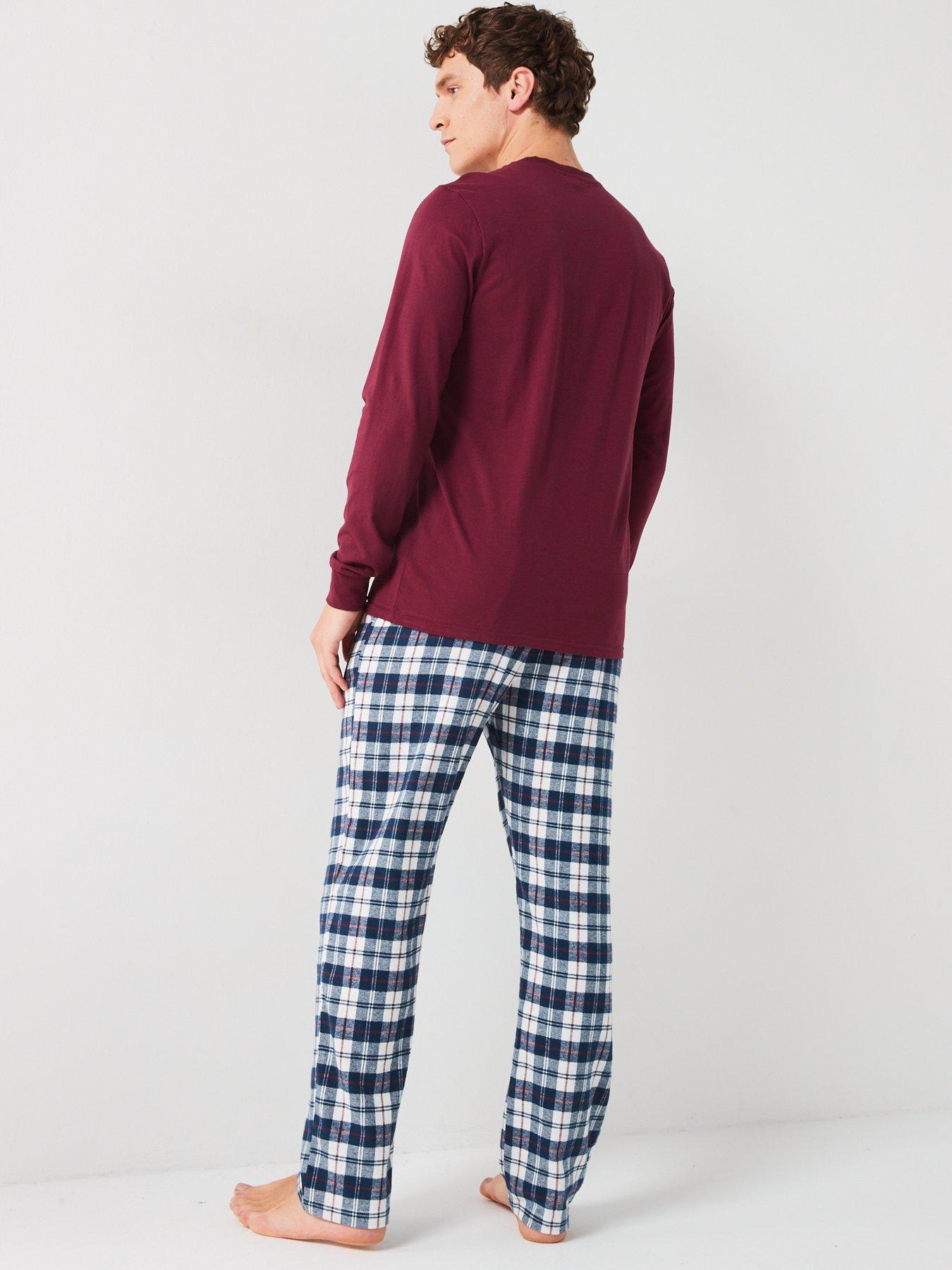  image of very-man-woven-check-trouser-pyjama-set-blue
