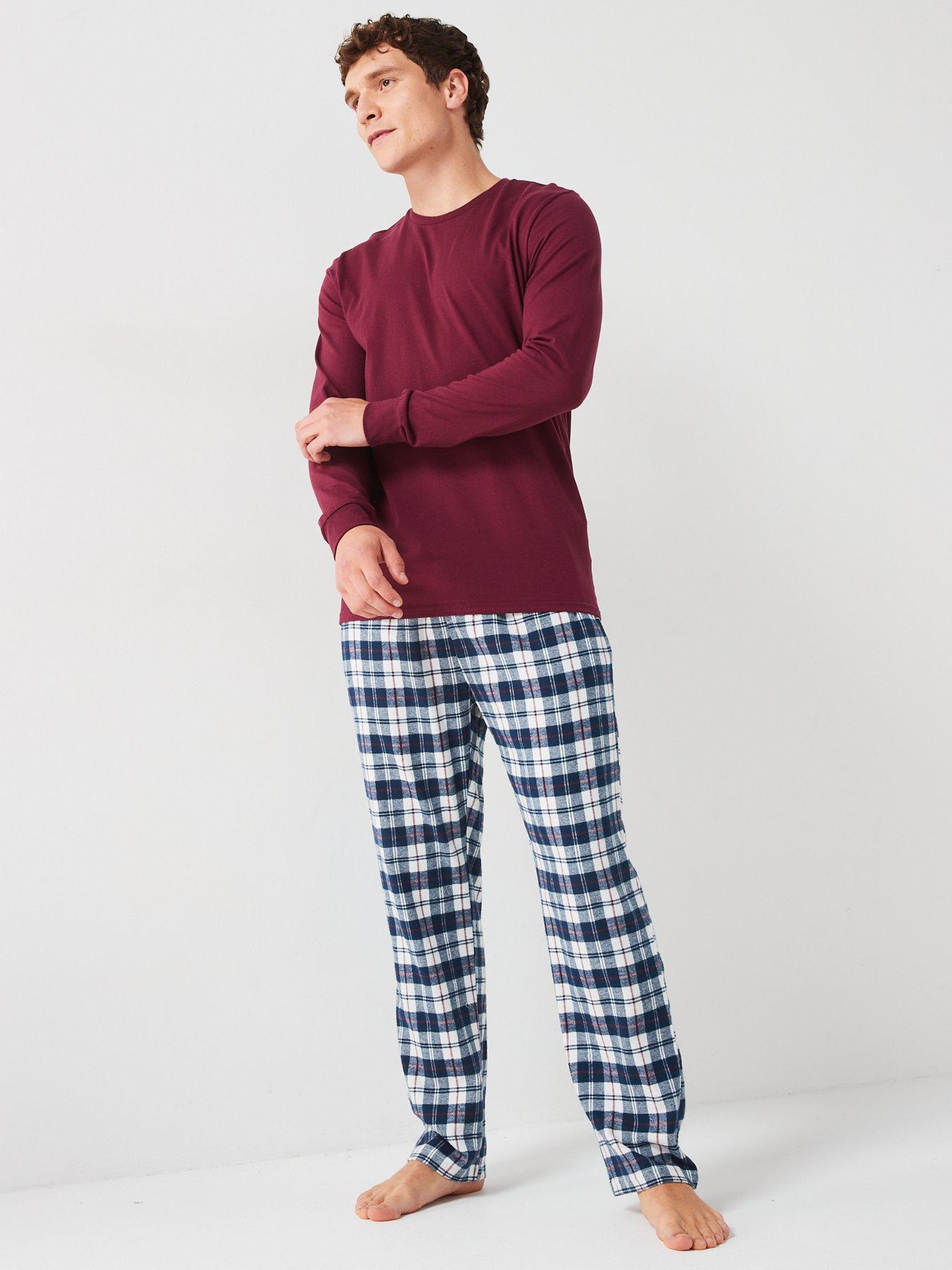  image of very-man-woven-check-trouser-pyjama-set-blue