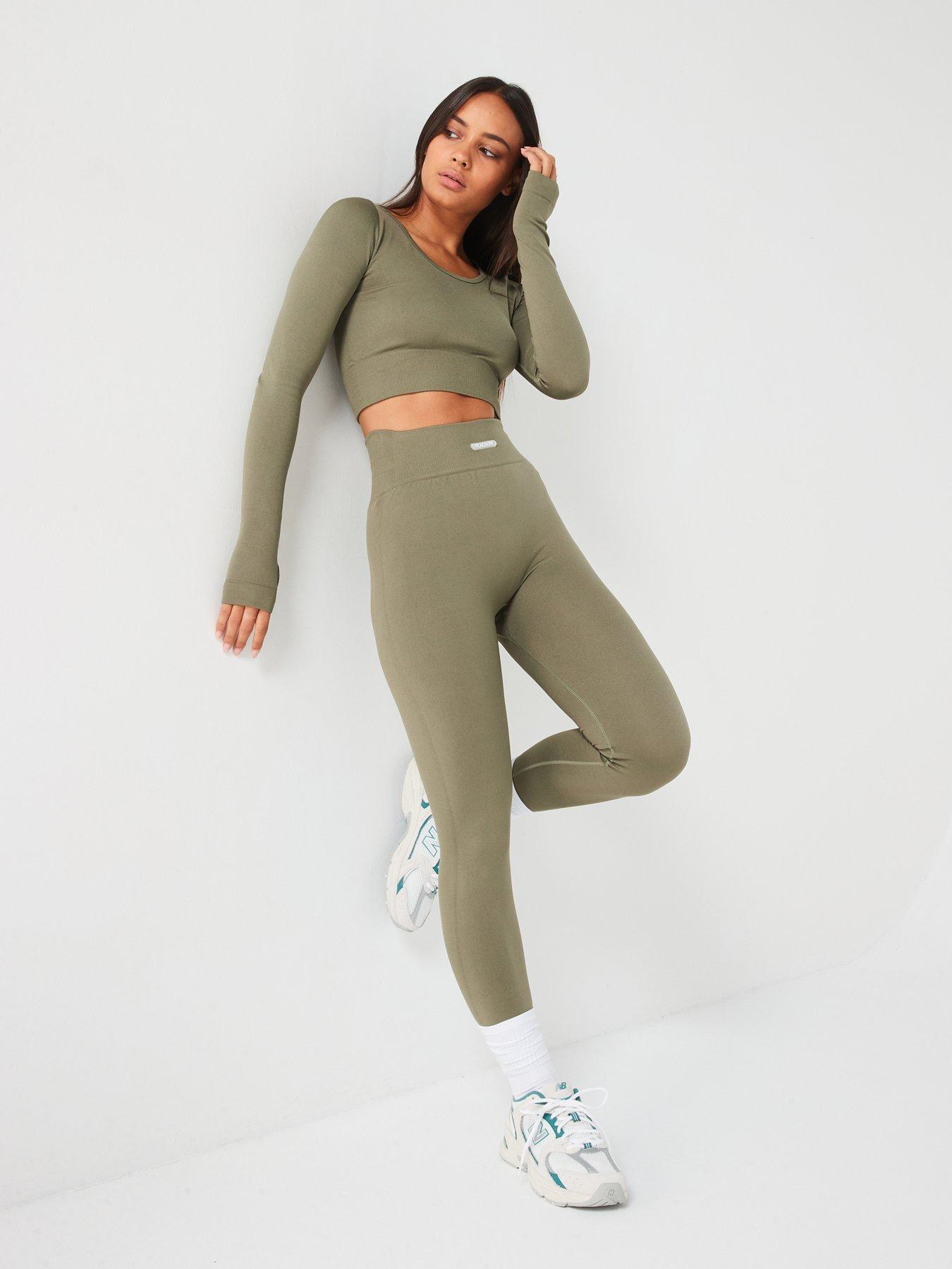 Image 3 of 6 of Peach Fit Womens Amber Seamless Long Sleeve Top - Khaki
