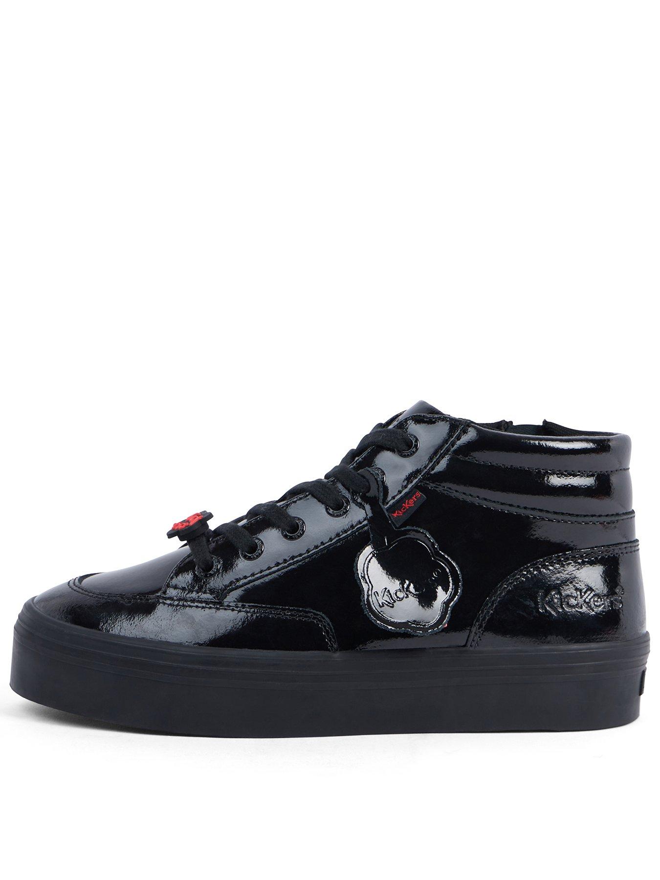 undefined Girls Tovni Stack Hi Flower Patent Leather School Shoe - Black