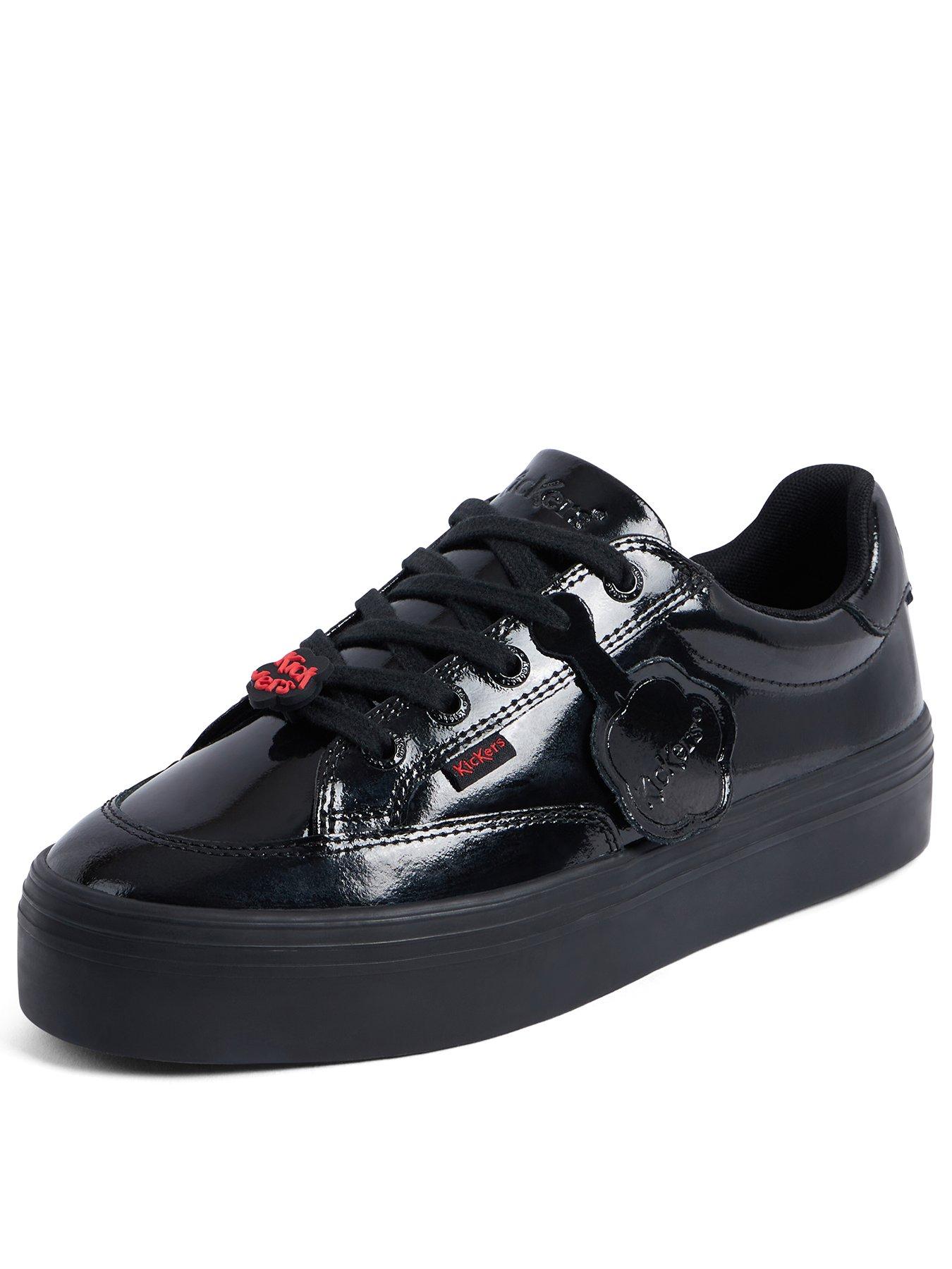 Kickers Girls Tovni Stack Lo Flower Patent Leather School Shoe - Black ...