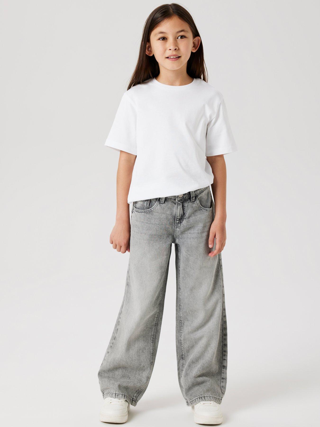 undefined Girls Rose Wide Leg Jeans - Dark Grey Denim