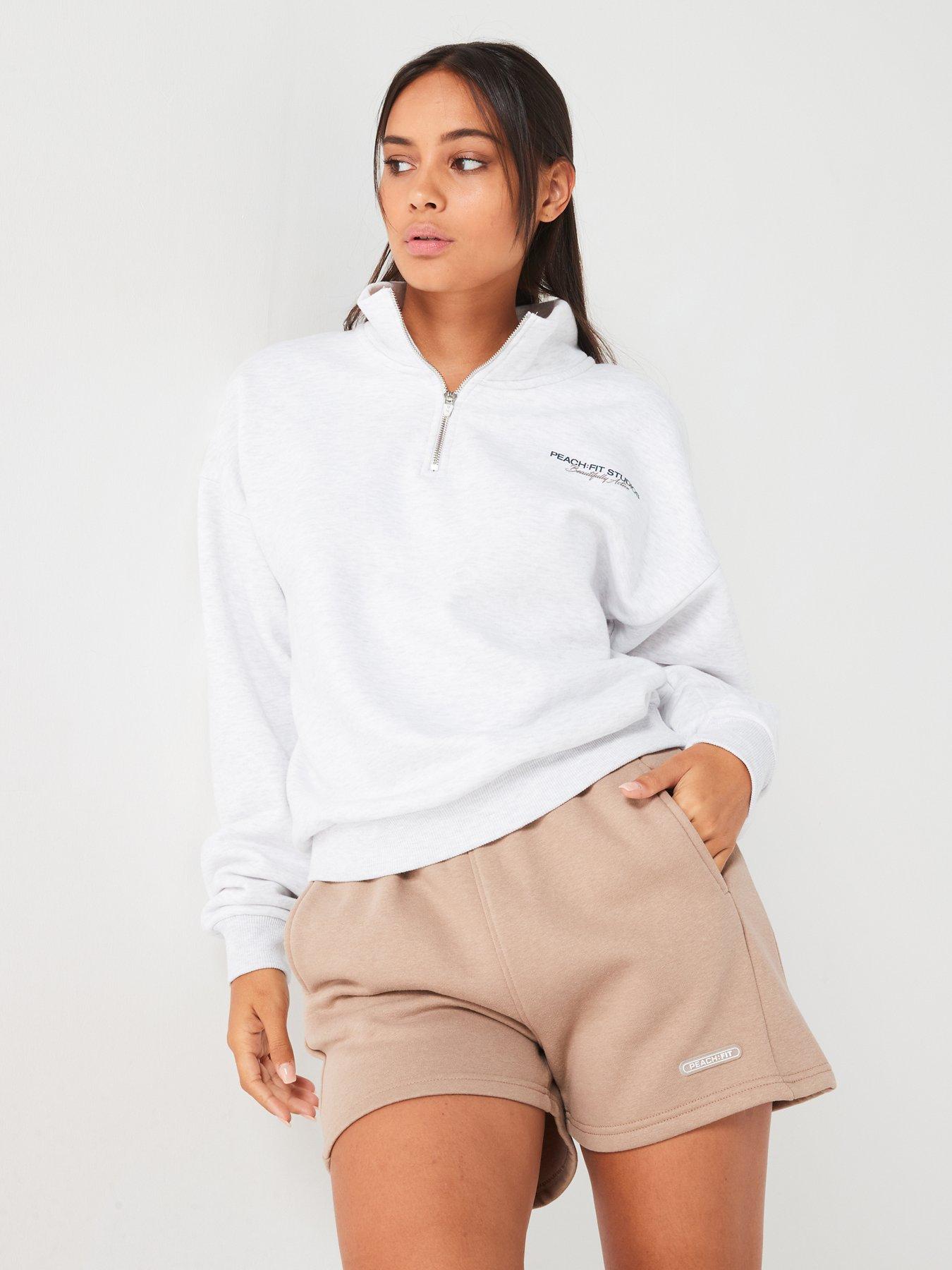 undefined Womens Penelope Oversized Zip Neck Sweatshirt - Light Grey