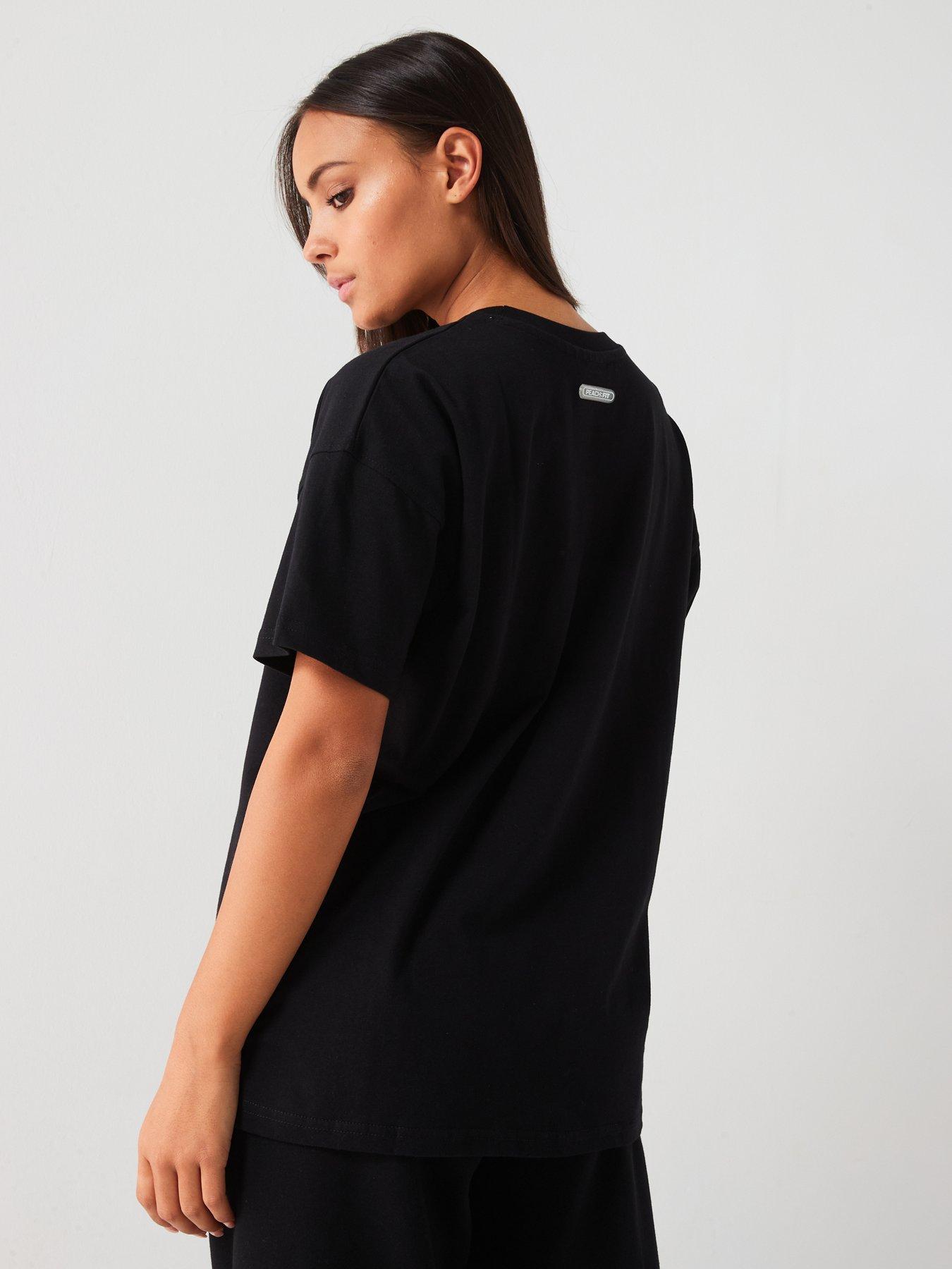  image of peach-fit-womens-ivy-oversized-t-shirt-black