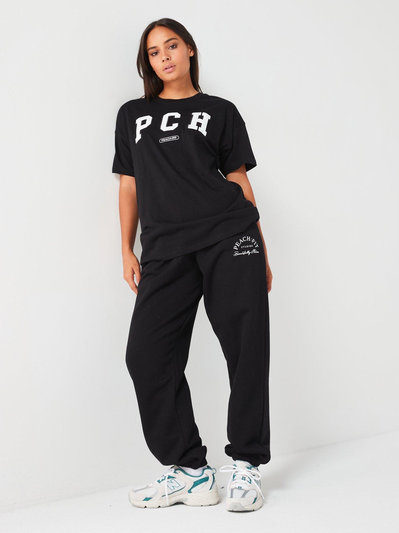  image of peach-fit-womens-ivy-oversized-t-shirt-black