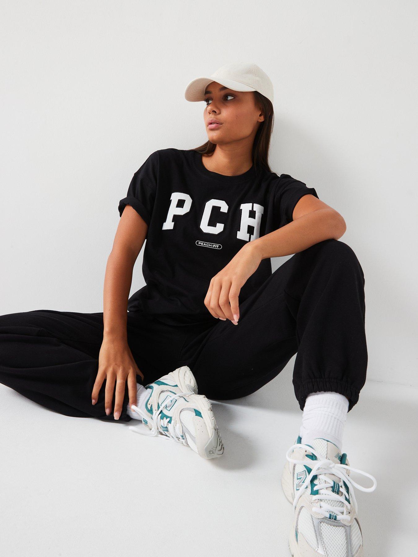  image of peach-fit-womens-ivy-oversized-t-shirt-black