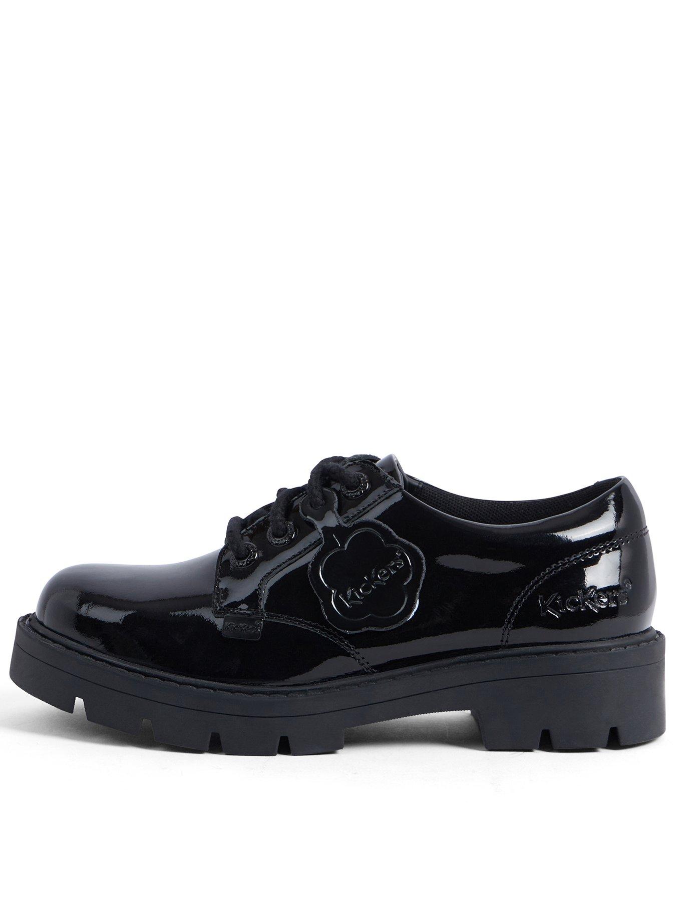 Kickers Girls Kori Lace Patent Leather School Shoe Black