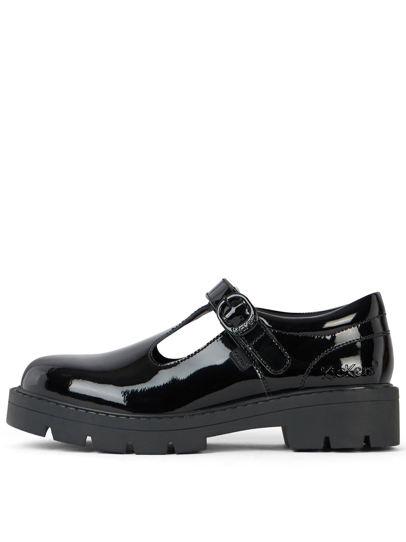 Kickers Girls Kori T Bar Patent Leather School Shoe - Black