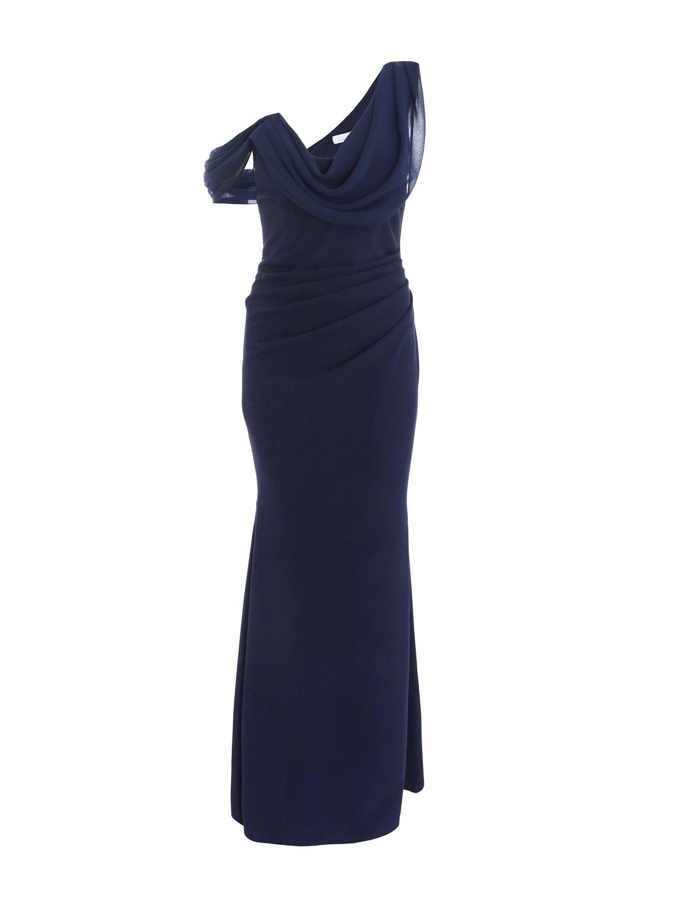 navy blue dress for baby girl Quiz Navy Asymmetric Cowl Neck Maxi Dress