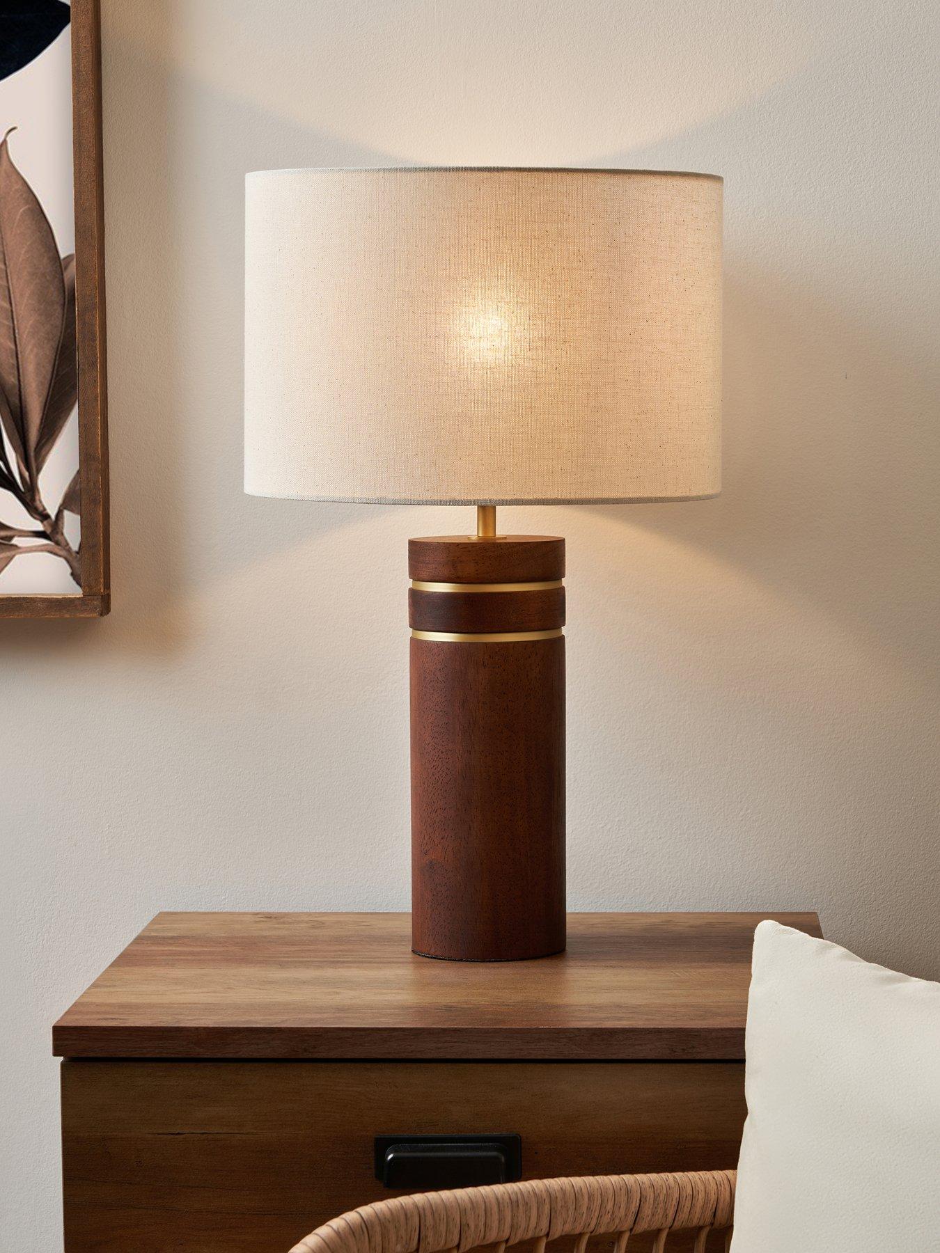 Very Home Wooden Table Lamp with Brass Bands