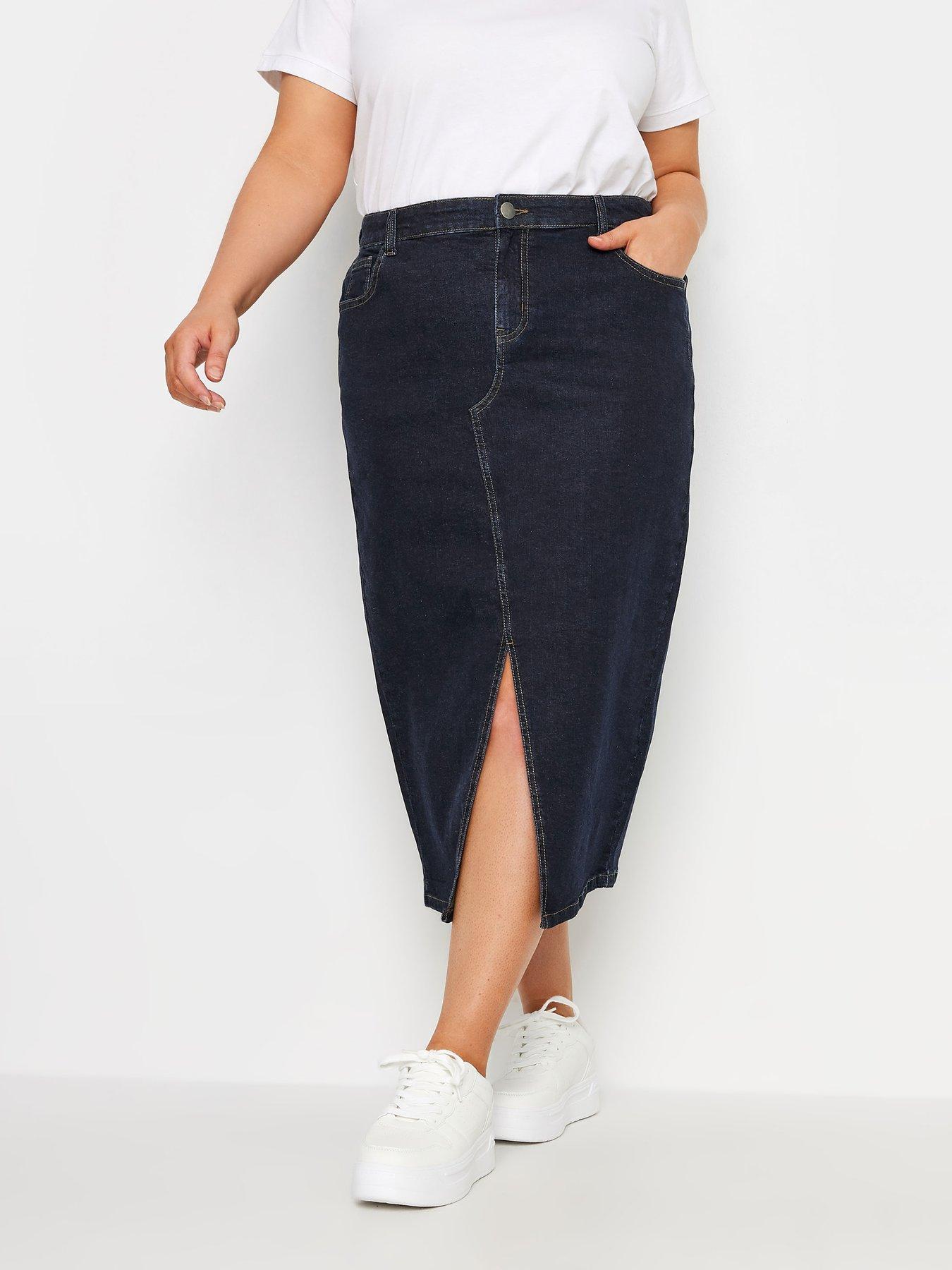 undefined Midi Stretch Denim Skirt - Blue