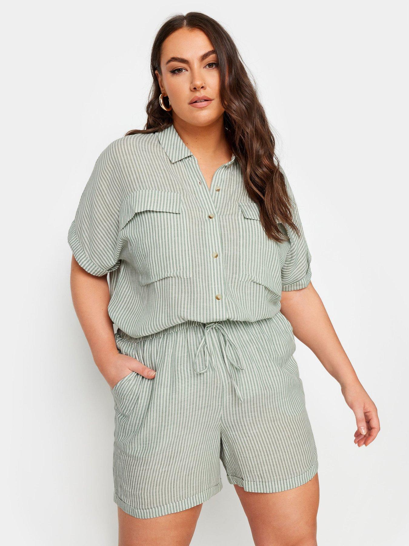 undefined Linen Stripe Short Co-Ord - Green