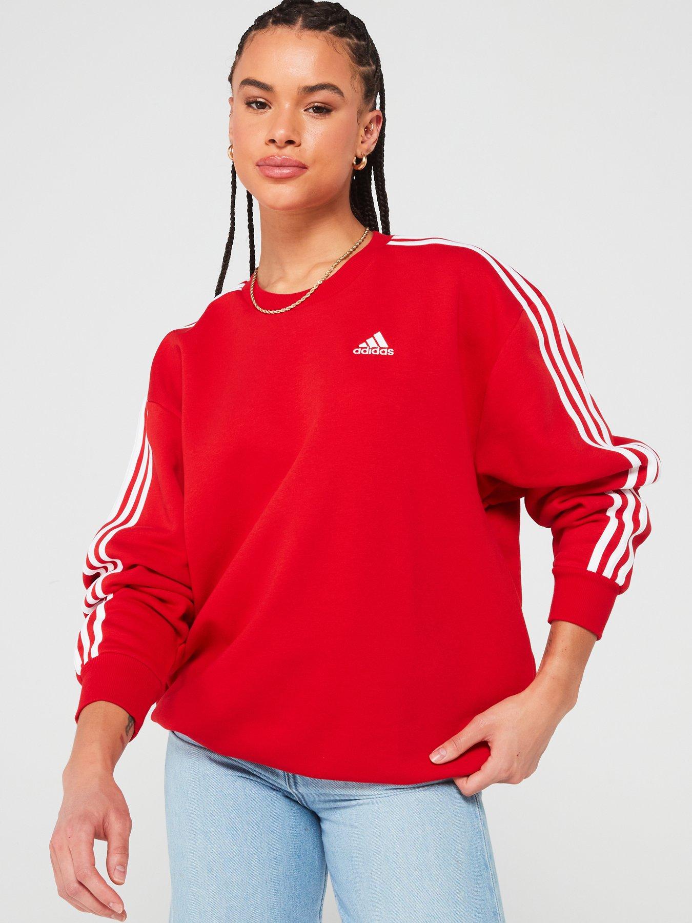  image of adidas-sportswear-womens-3-stripe-fleece-oversized-crew-sweat-red