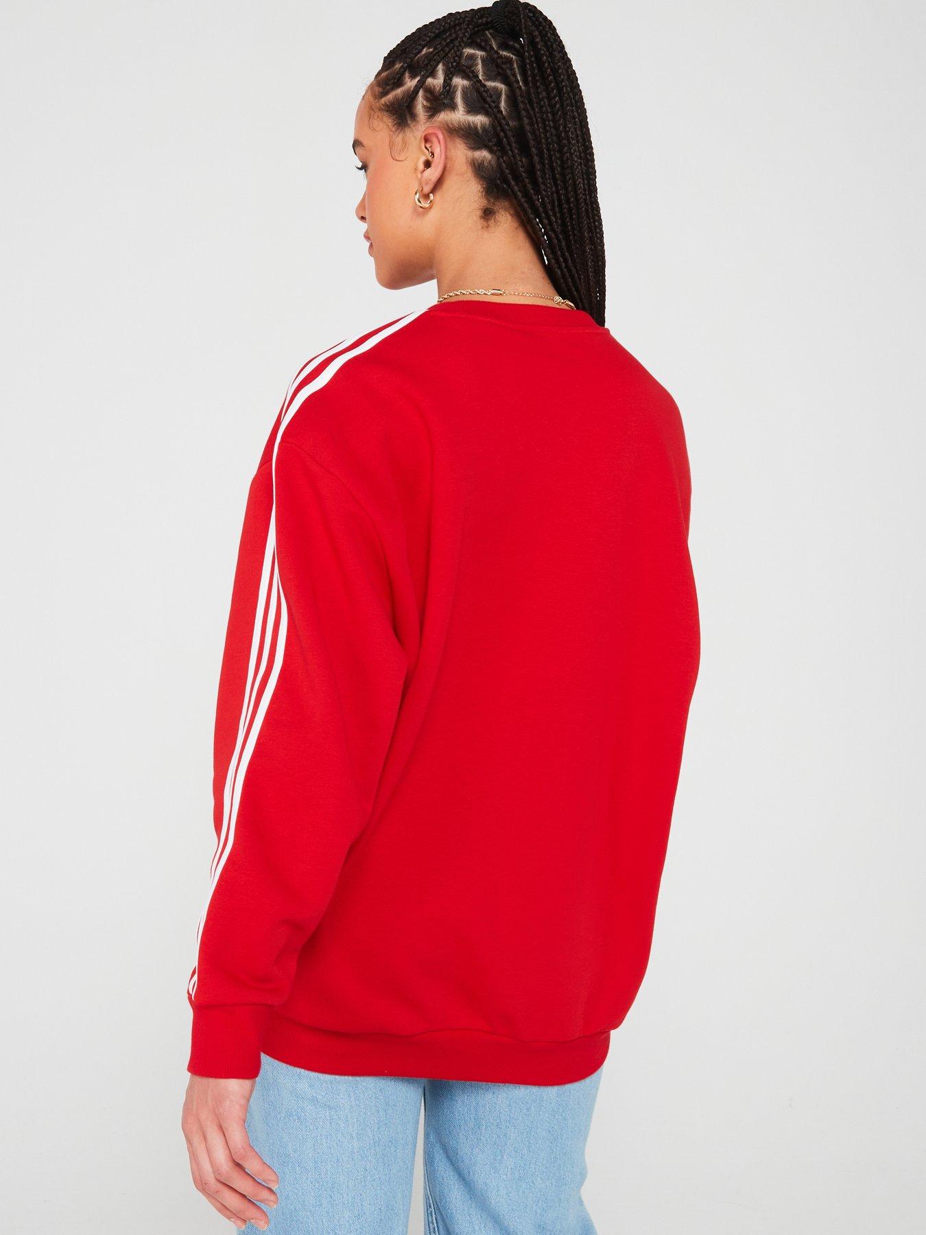  image of adidas-sportswear-womens-3-stripe-fleece-oversized-crew-sweat-red