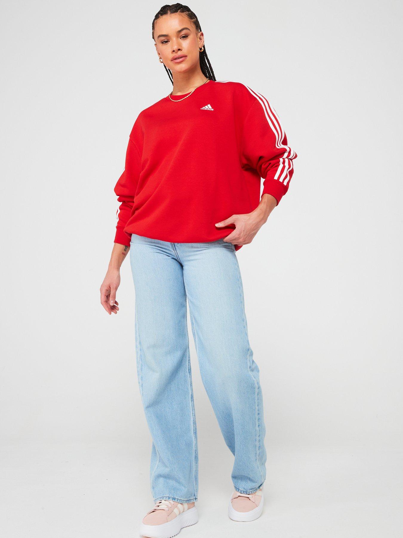 image of adidas-sportswear-womens-3-stripe-fleece-oversized-crew-sweat-red