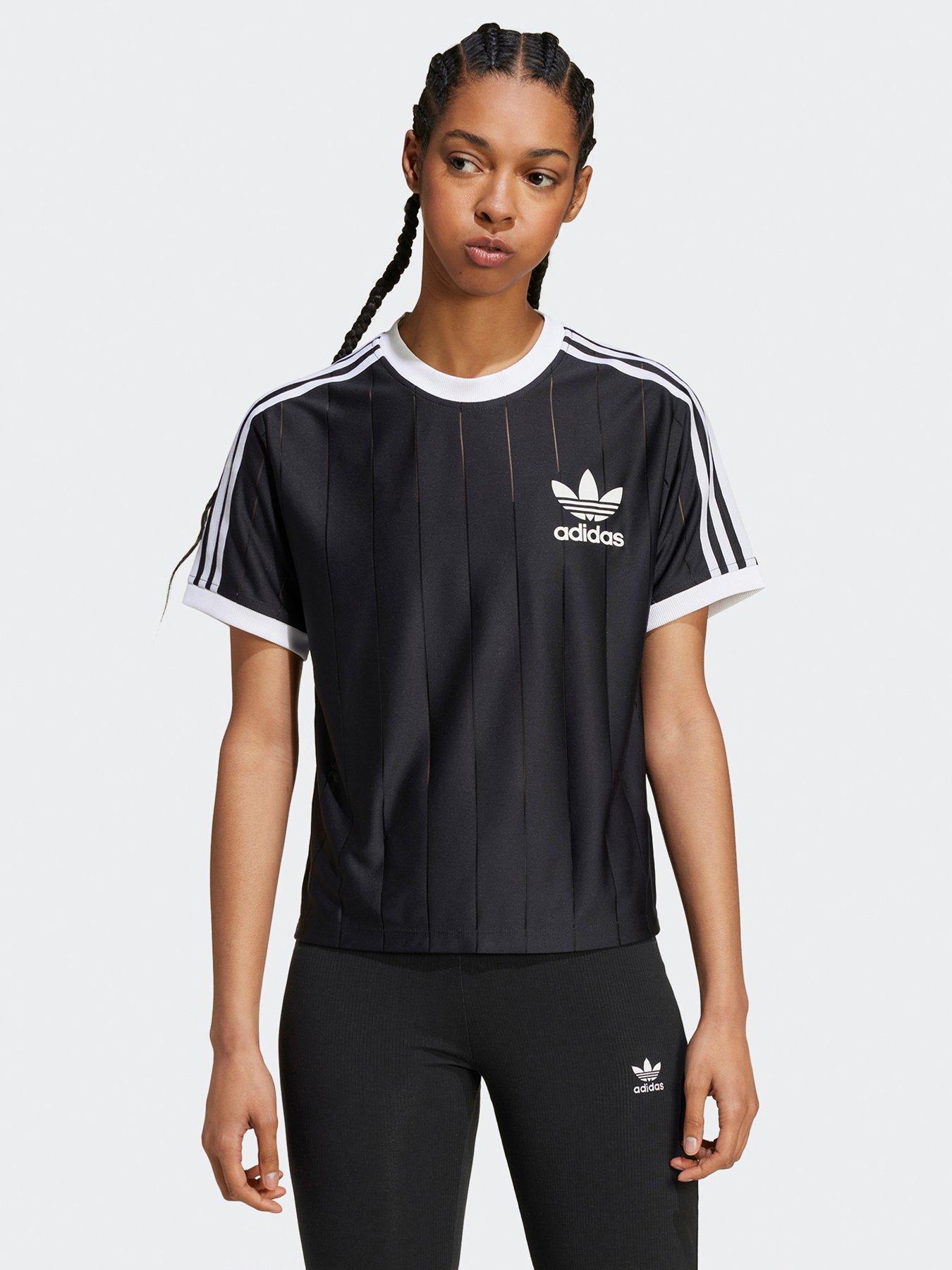 undefined Womens 3 Stripe Pinstripe Tee - Black