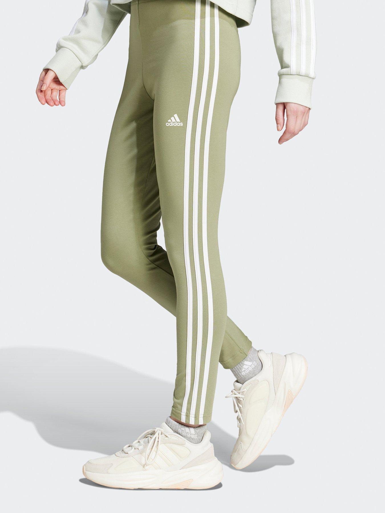 front image of adidas-sportswear-womens-3-stripe-high-waisted-legging-green