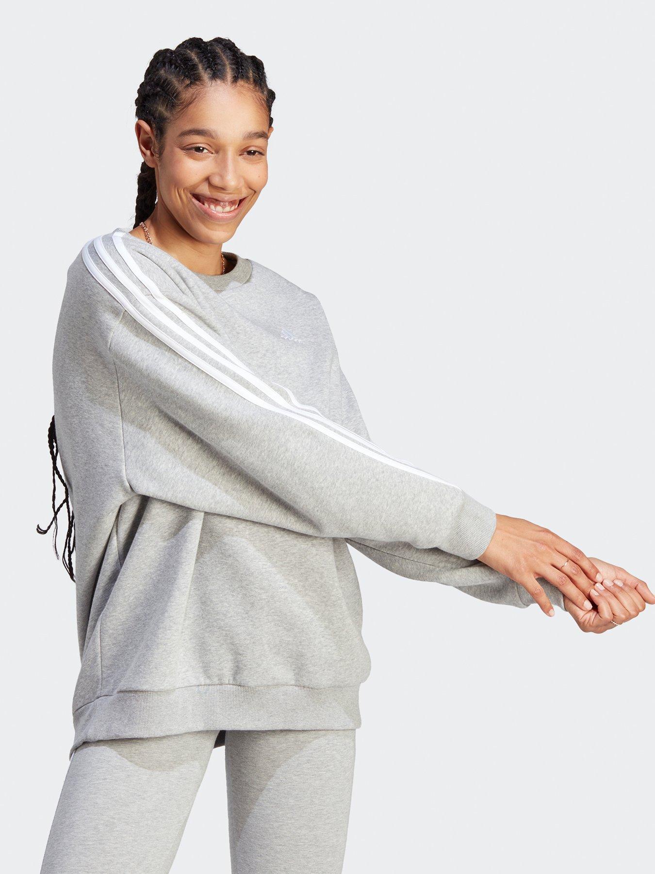  image of adidas-sportswear-womens-3-stripe-oversized-sweat-greywhite