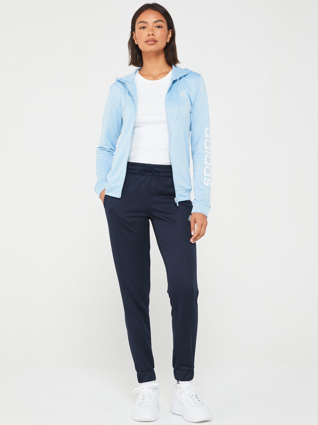 Blue and white adidas tracksuit womens best sale