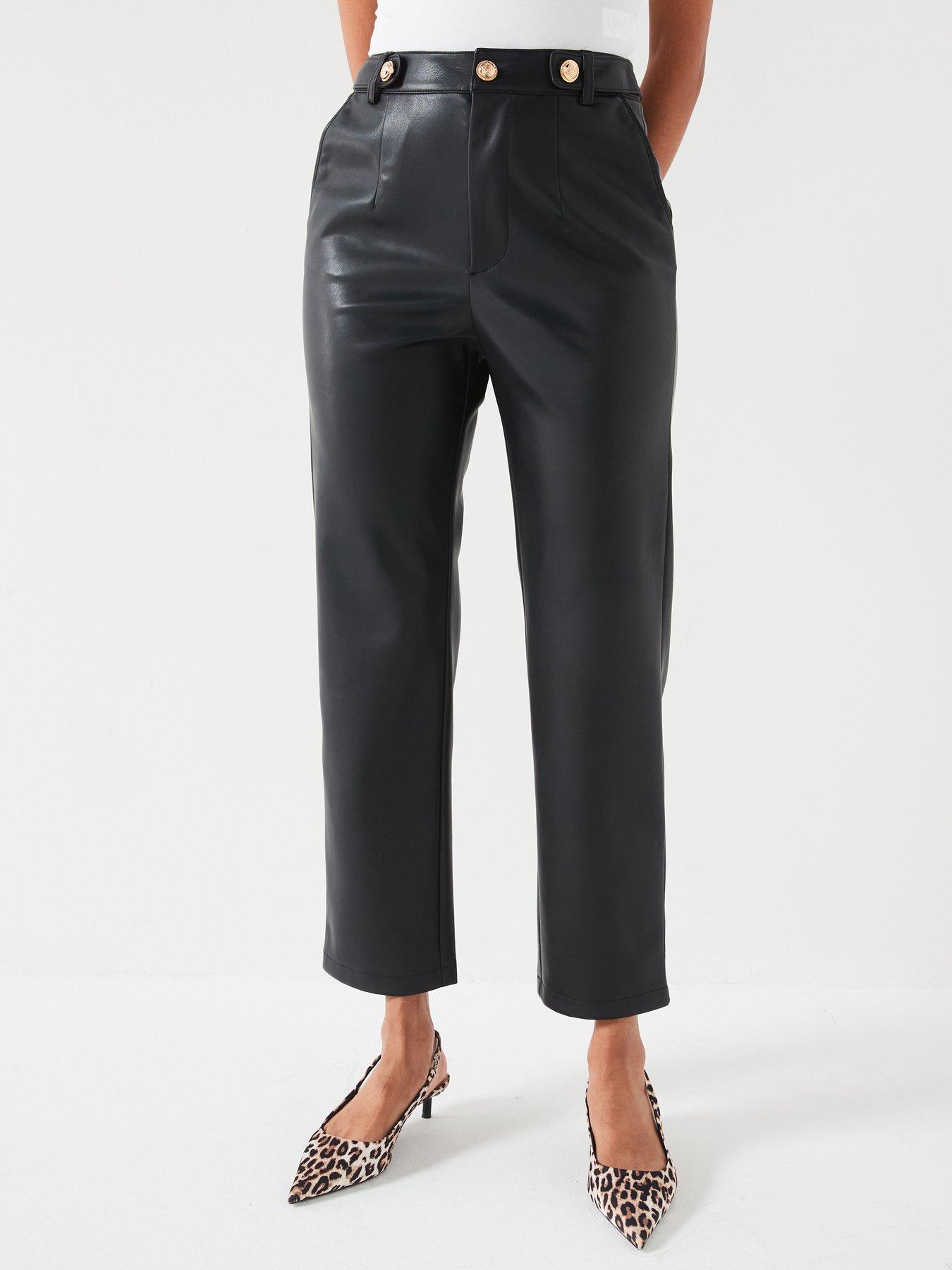 undefined Faux Leather Trousers With Button Detail - Black