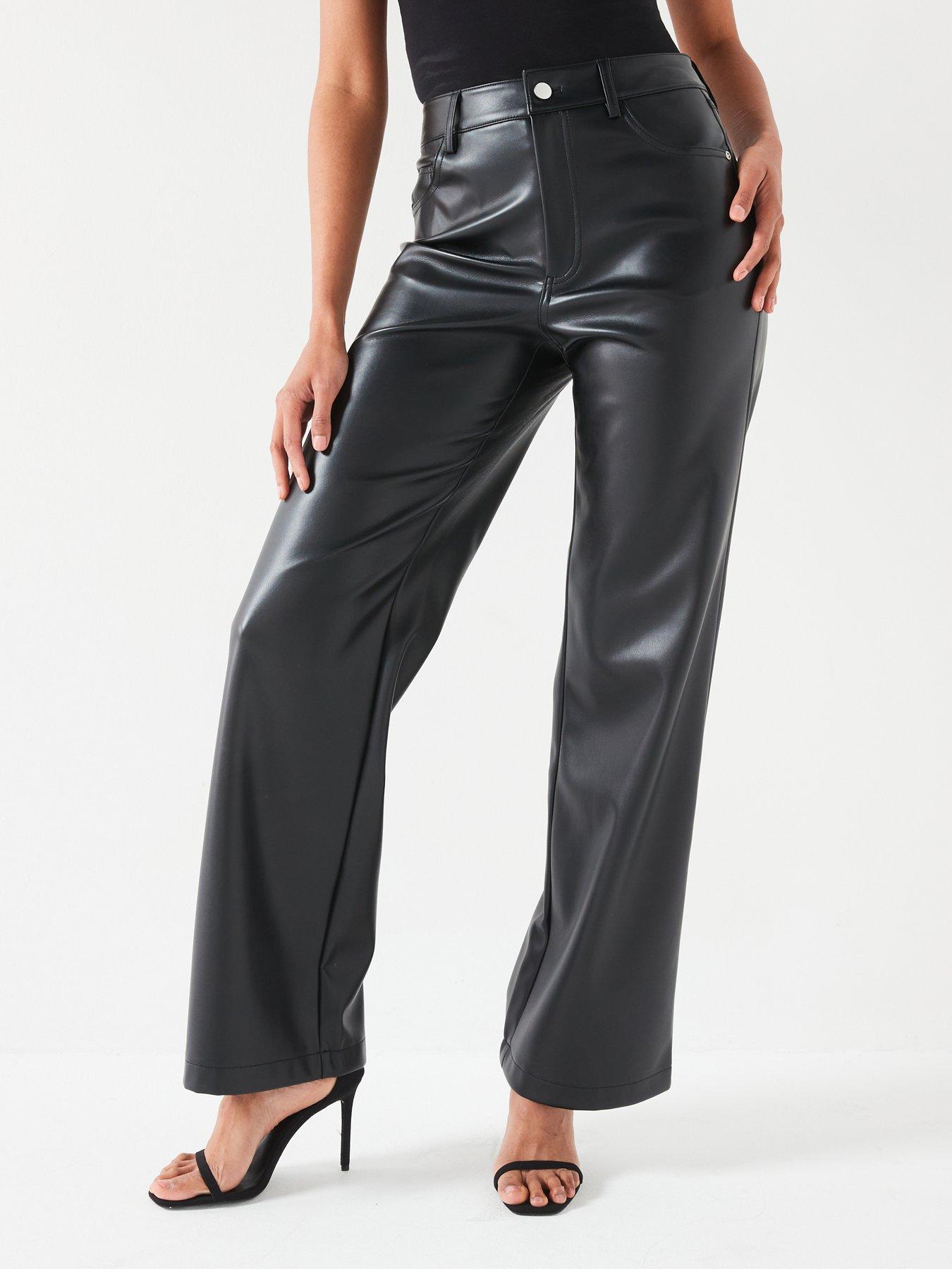 undefined Faux Leather Wide Leg Trousers - Black