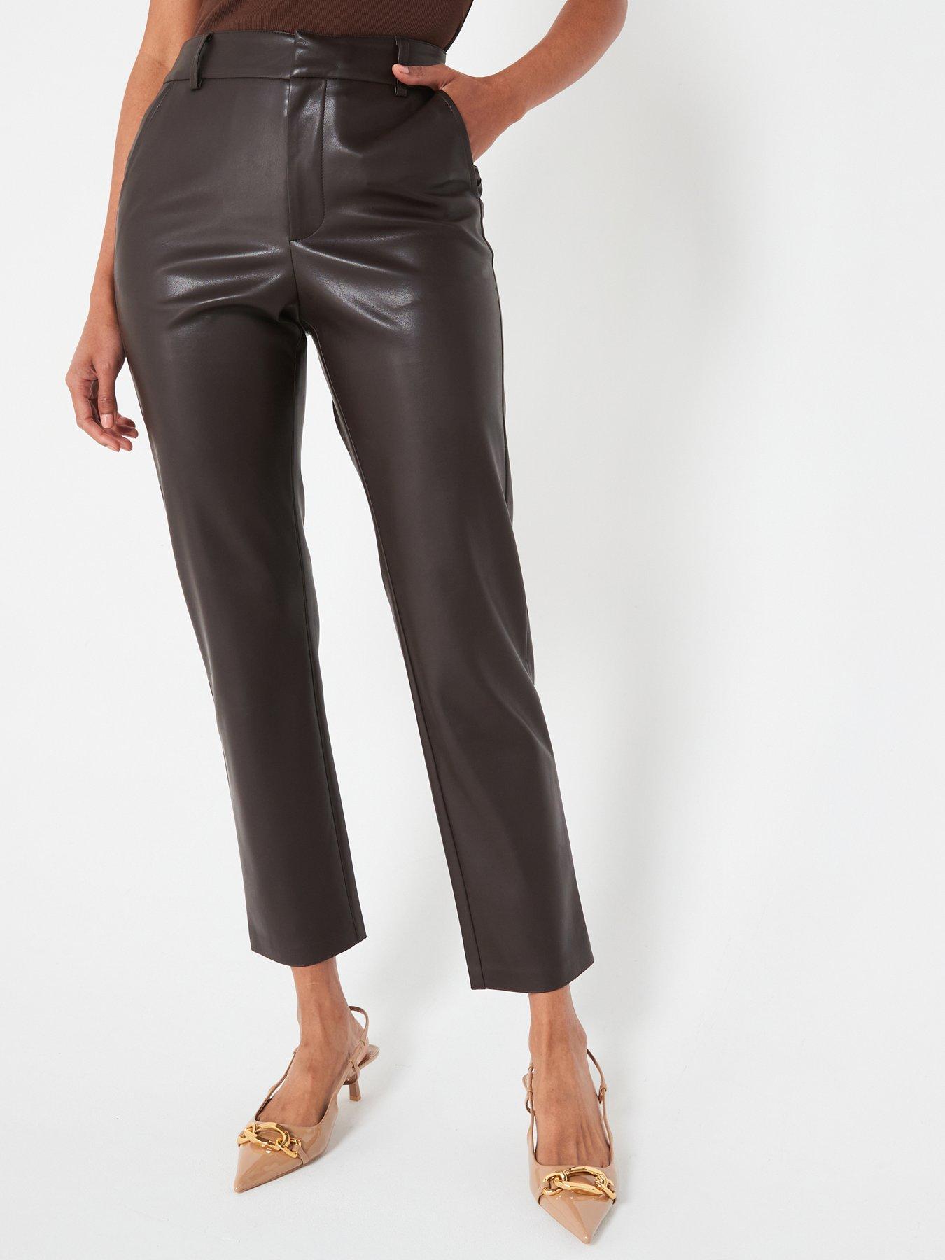 undefined Faux Leather Slim Trousers - Chocolate