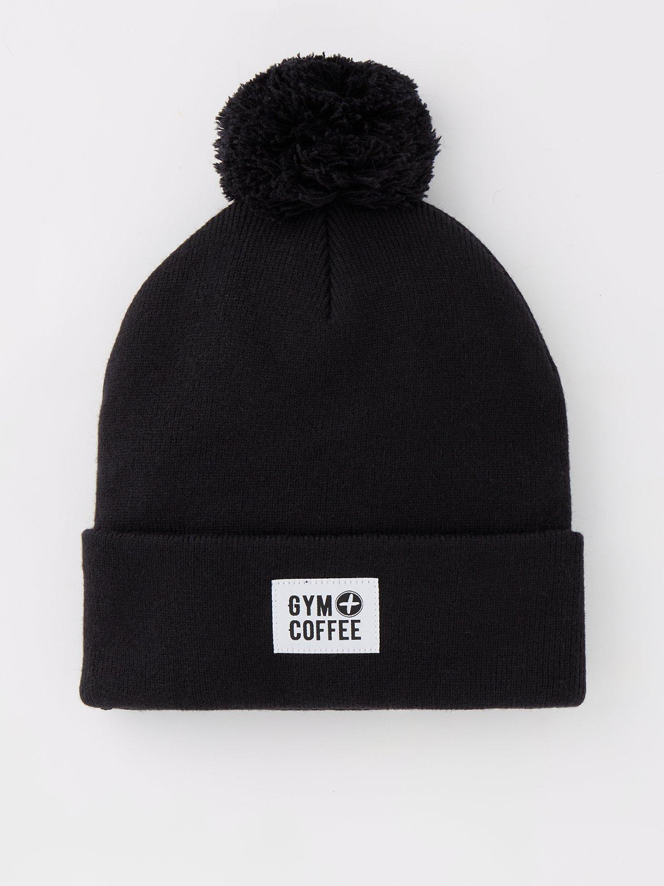 Gym + Coffee Womens Training Bobble Beanie - Black