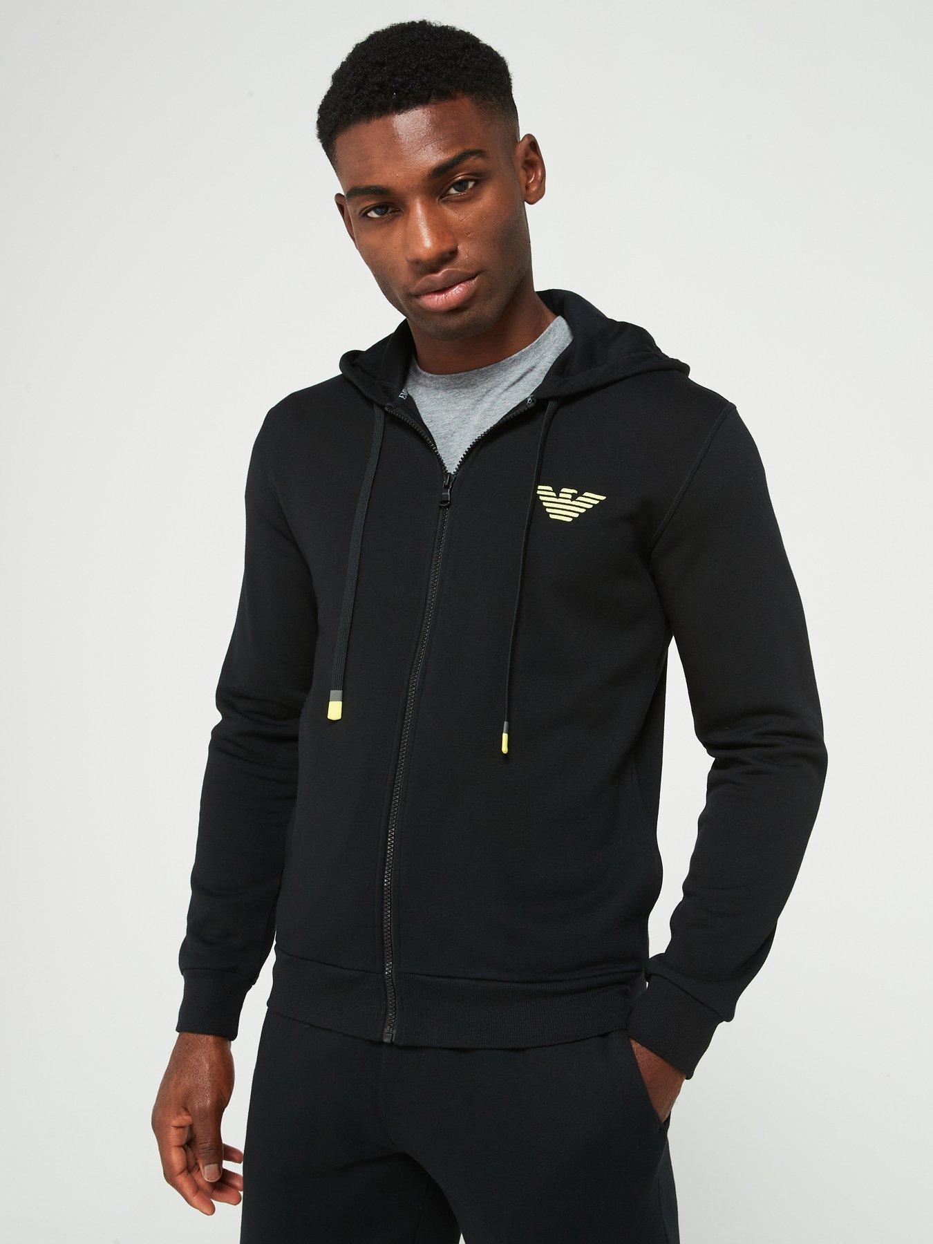 Emporio Armani Bodywear Iconic Terry Fleece Hooded Full Zip Hoodie Black littlewoods