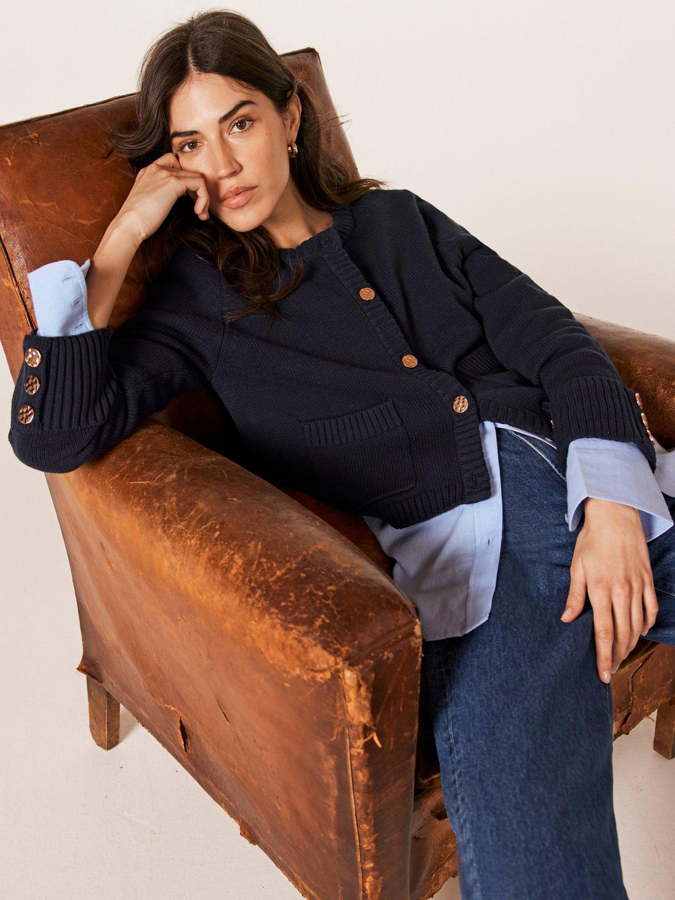 Mint Velvet Navy Cotton Crew Neck Cardigan littlewoods