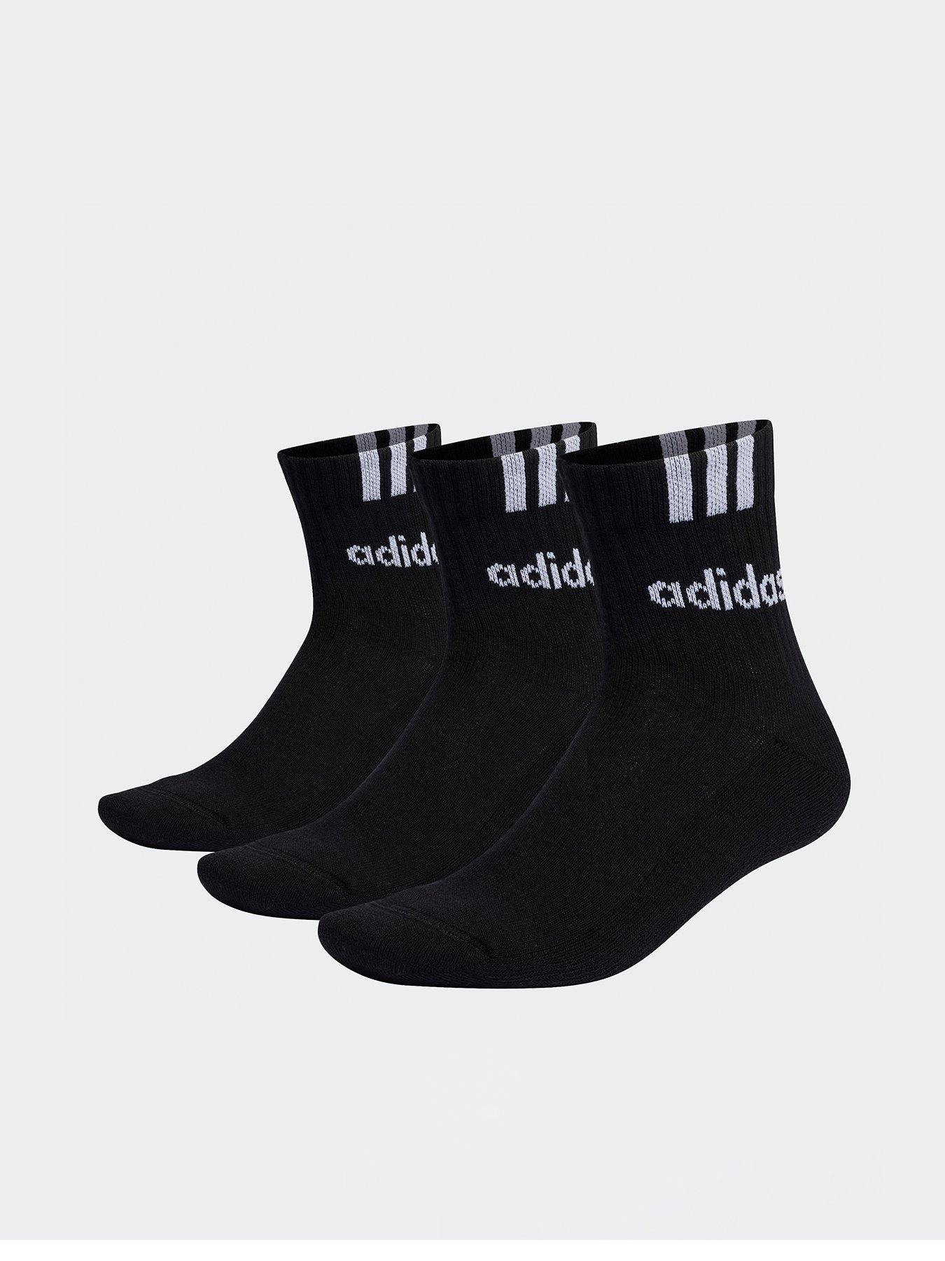 undefined Unisex Cushioned 3 Stripe Linear Socks - 3 Pack - Black/white