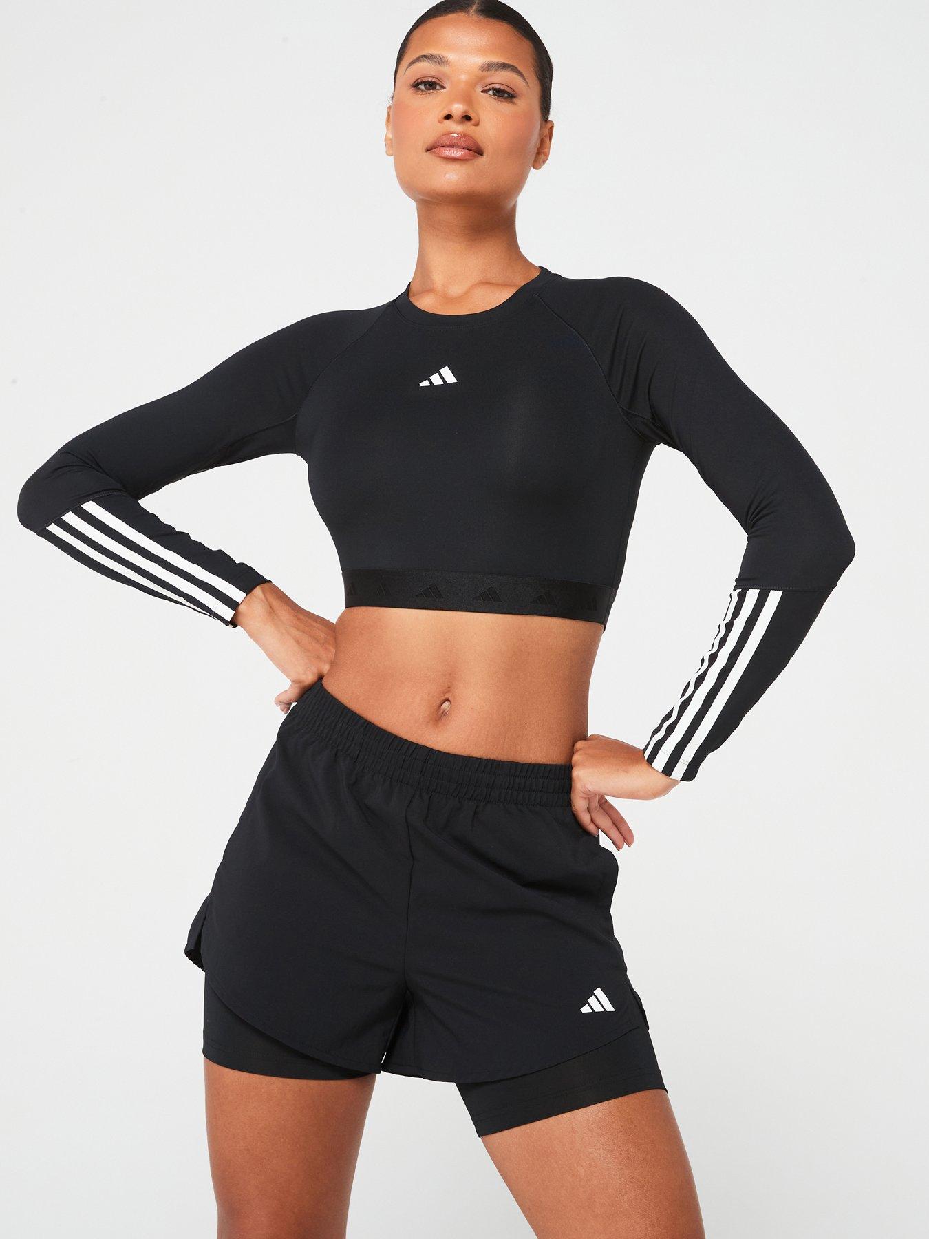 undefined Womens Training Hyperglam Crop Long Sleep Top - Black/White
