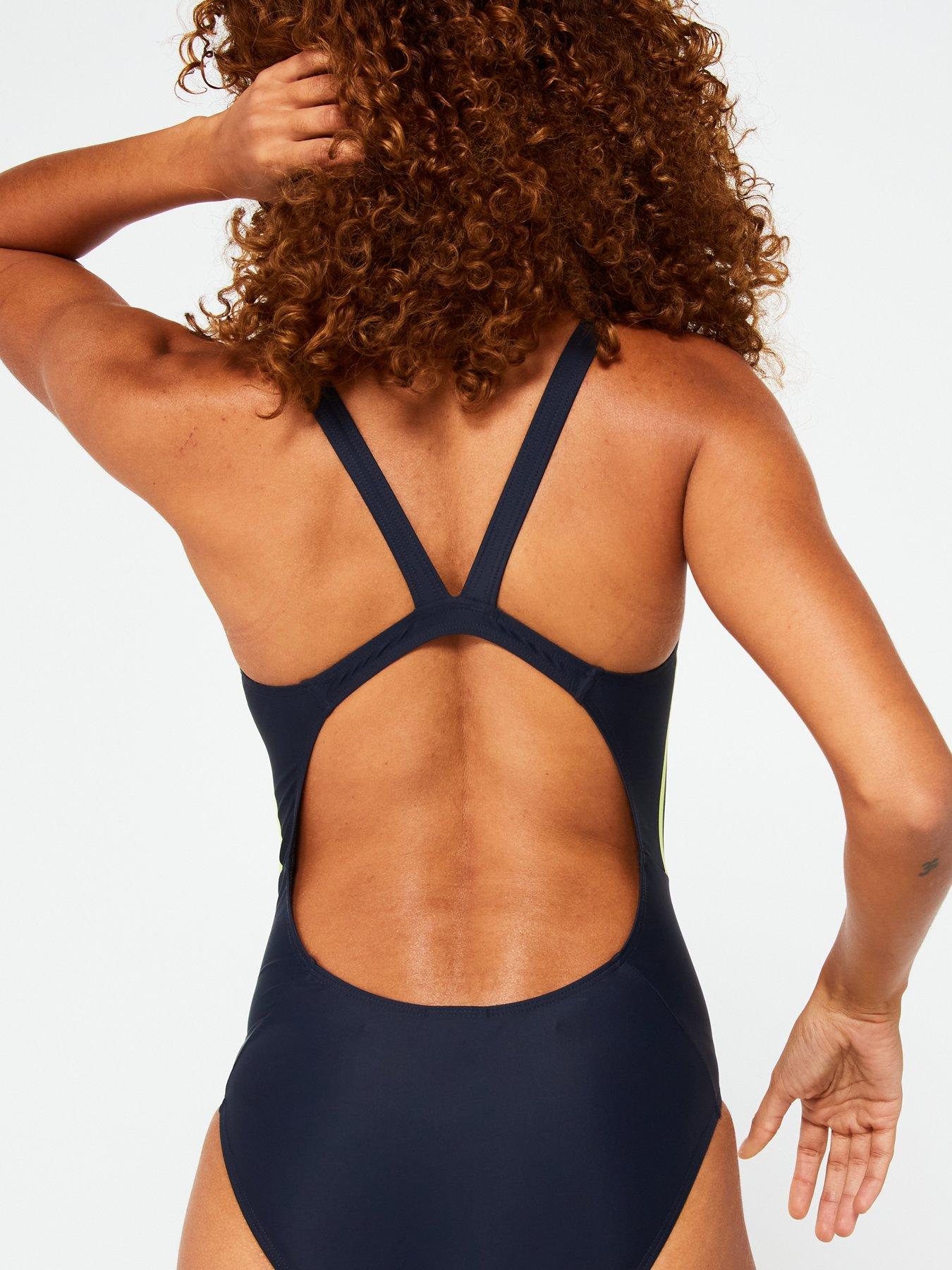  image of adidas-womens-training-3-stripe-mid-swimsuit-navy