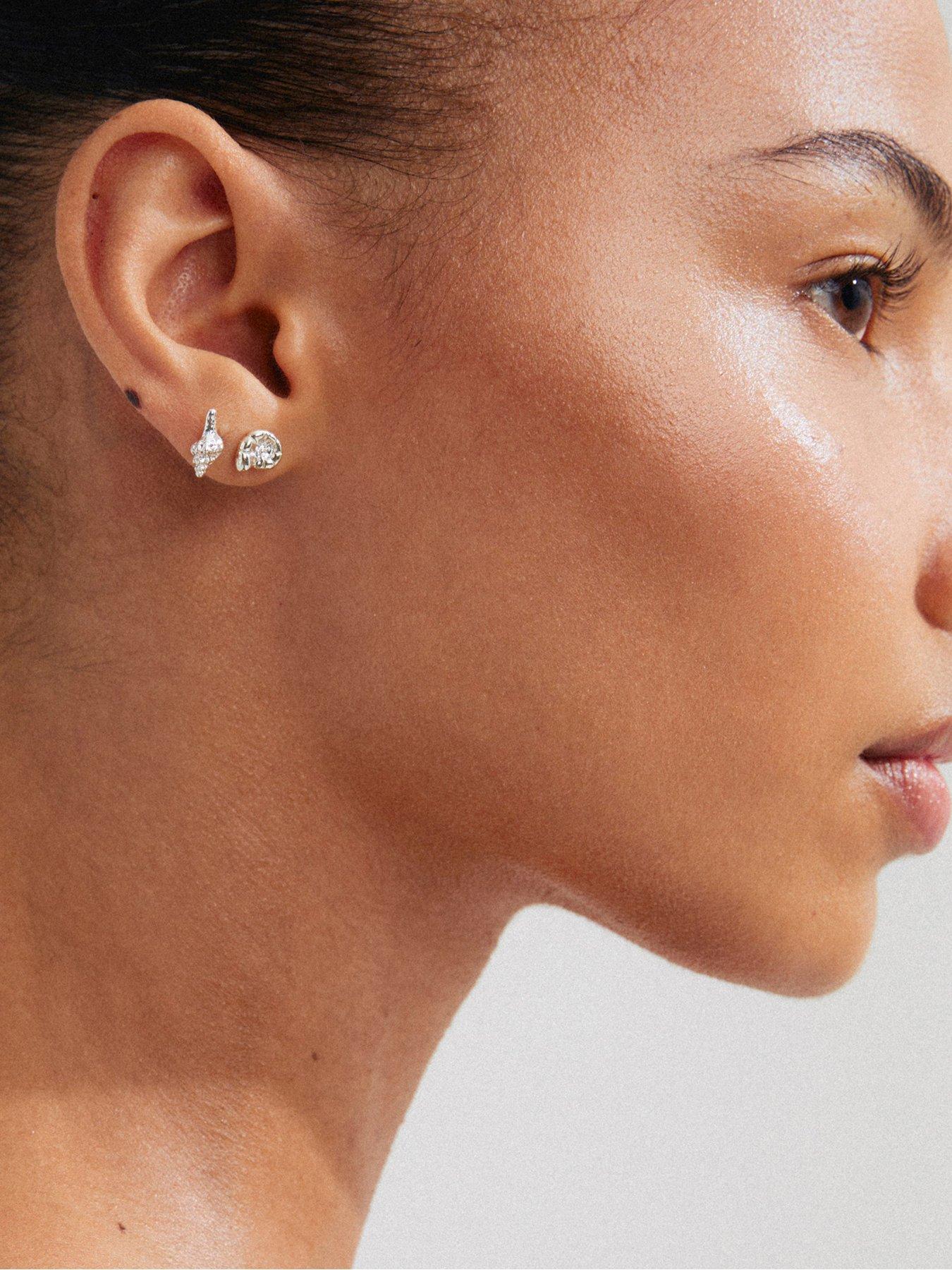 Pilgrim FORCE earrings, 2-in-1 set, silver-plated