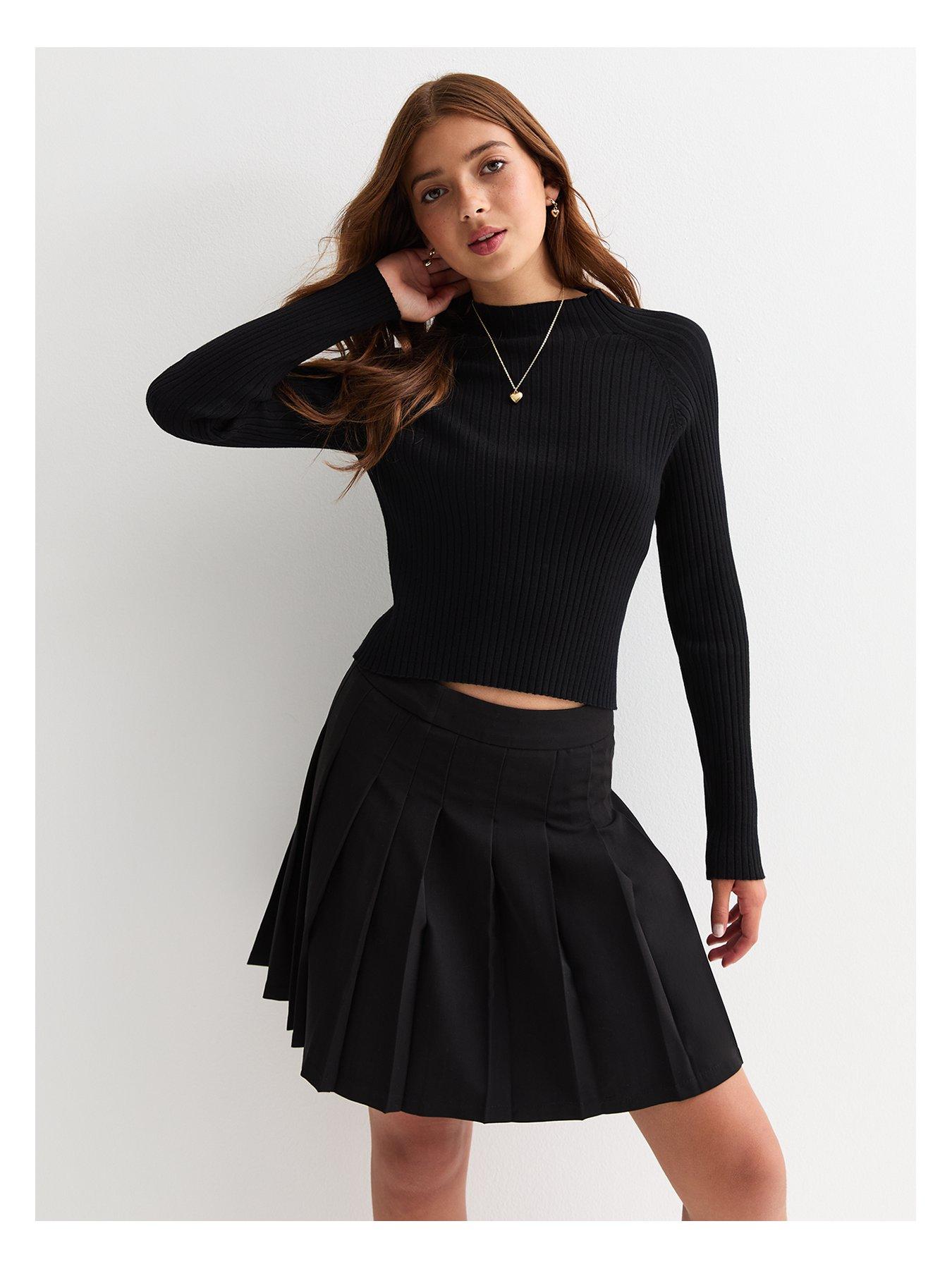 undefined Girls Slash Neck Ribbed Jumper - Black