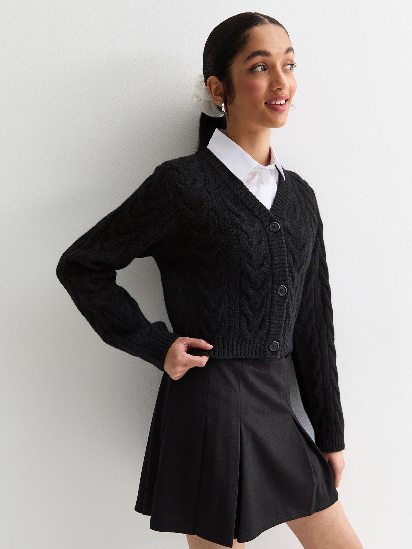 undefined Girls Cable Knit School Cardigan - Black
