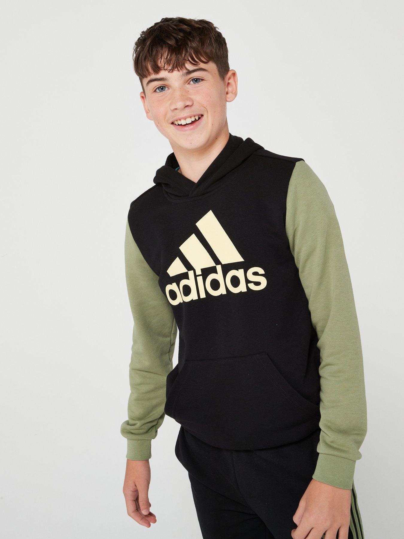 adidas Sportswear Junior Boys Essentials 3 Stripe Full Zip Hoodie Green littlewoods