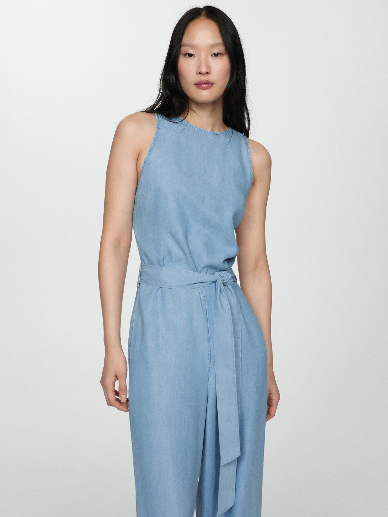 Mango Blue Tie Waist Jumpsuit Littlewoods