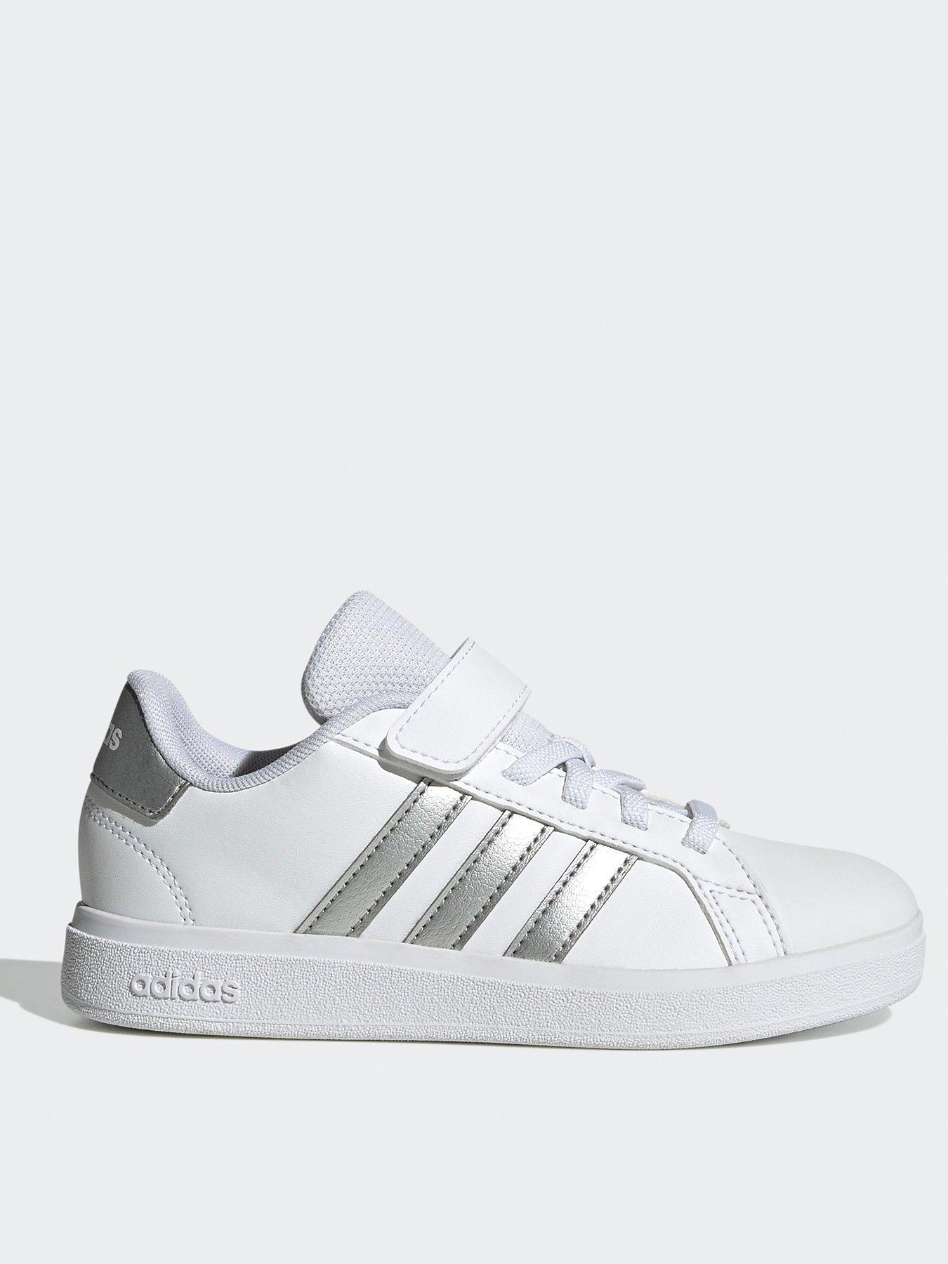 undefined Kid's Grand Court 2.0 Elasticated Trainers - White/silver