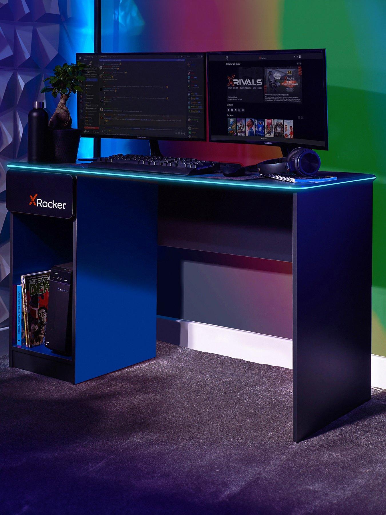 X Rocker Carbon-tek Gaming Desk with Wireless Charging and Neo Fiber LED Lights