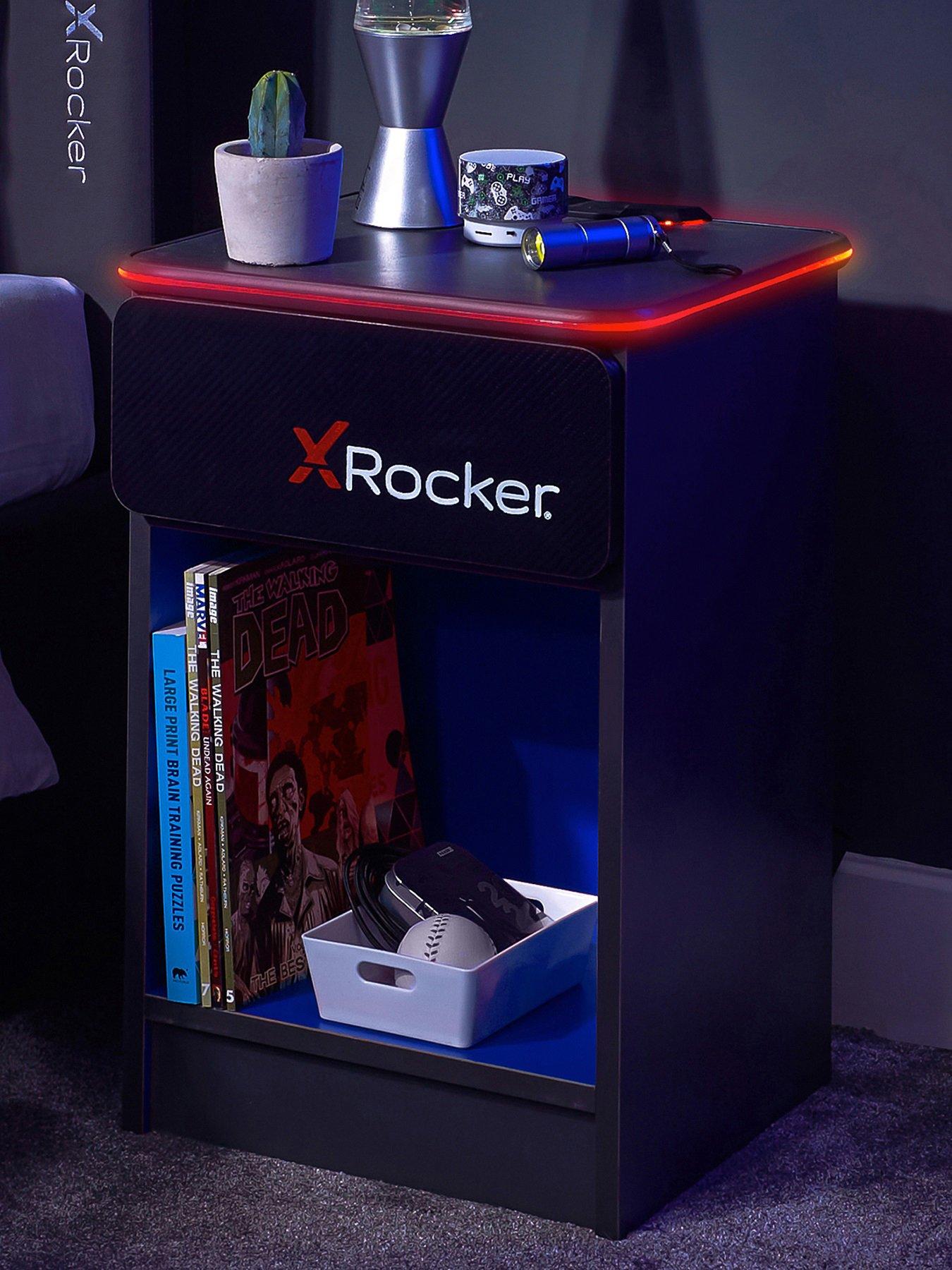 X Rocker Carbon-tek Bedside Table with Wireless Charging and Neo Fibre LED Lighting