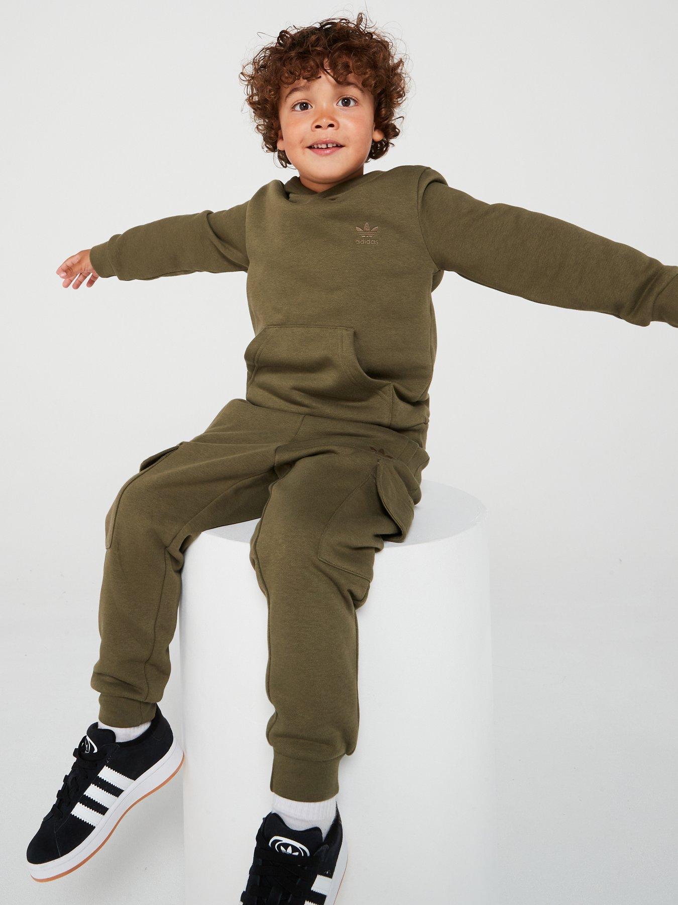 Unisex Kids Full Zip Hoodie Cargo Tracksuit Khaki