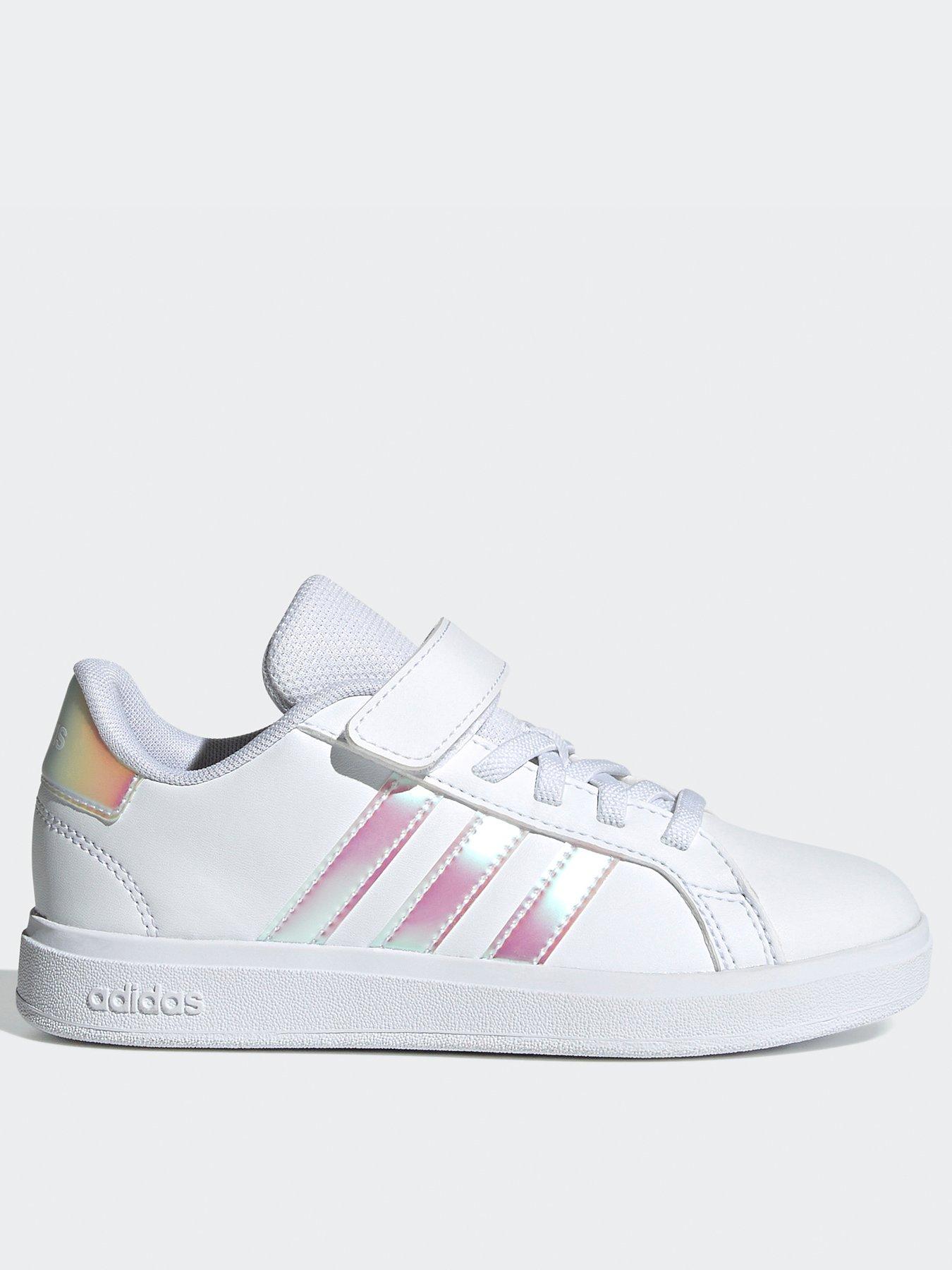 undefined Kid's Grand Court 2.0 Elasticated Trainers - White/metallic